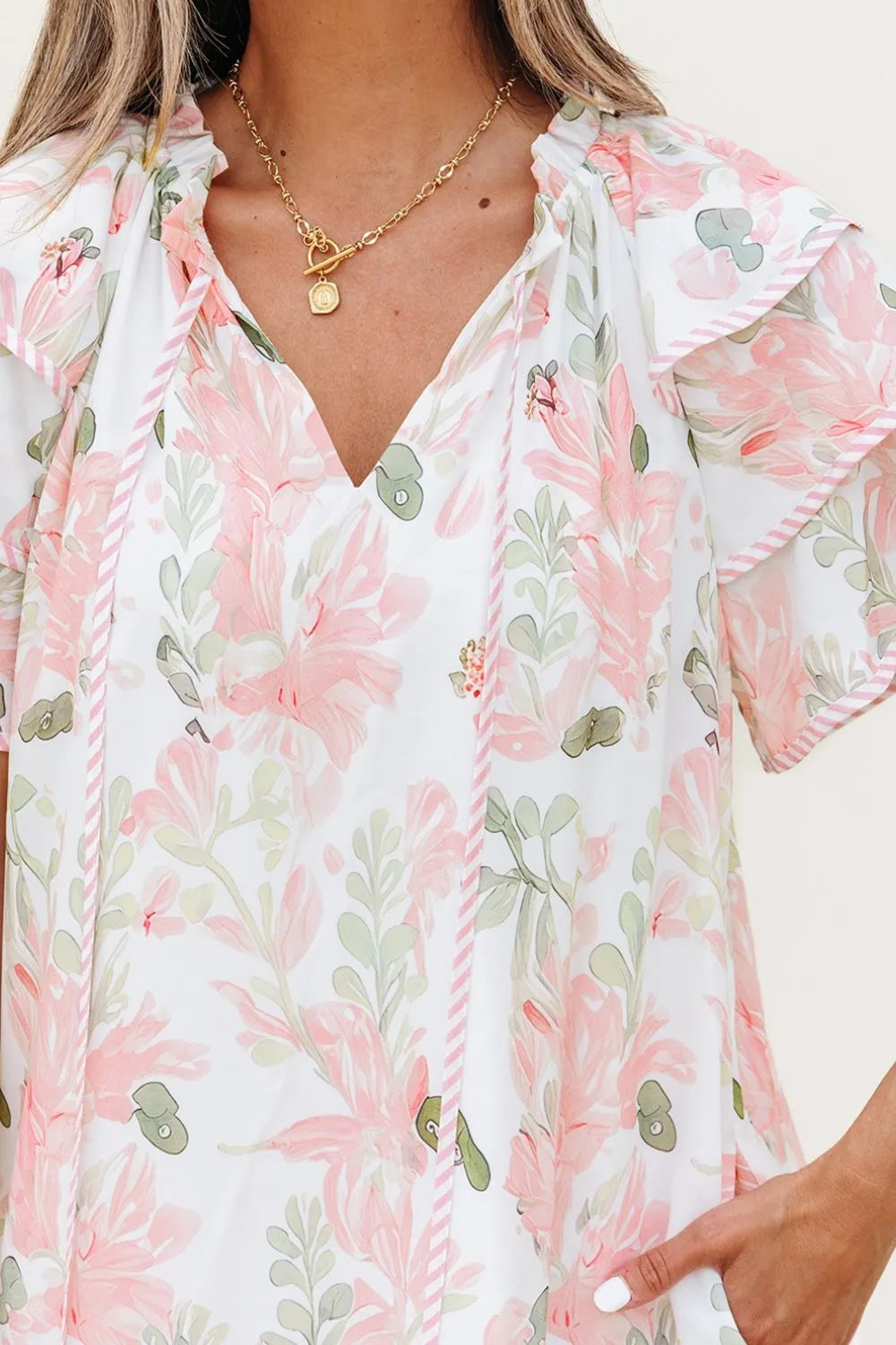 Floral Contrast-Edge Mini Dress