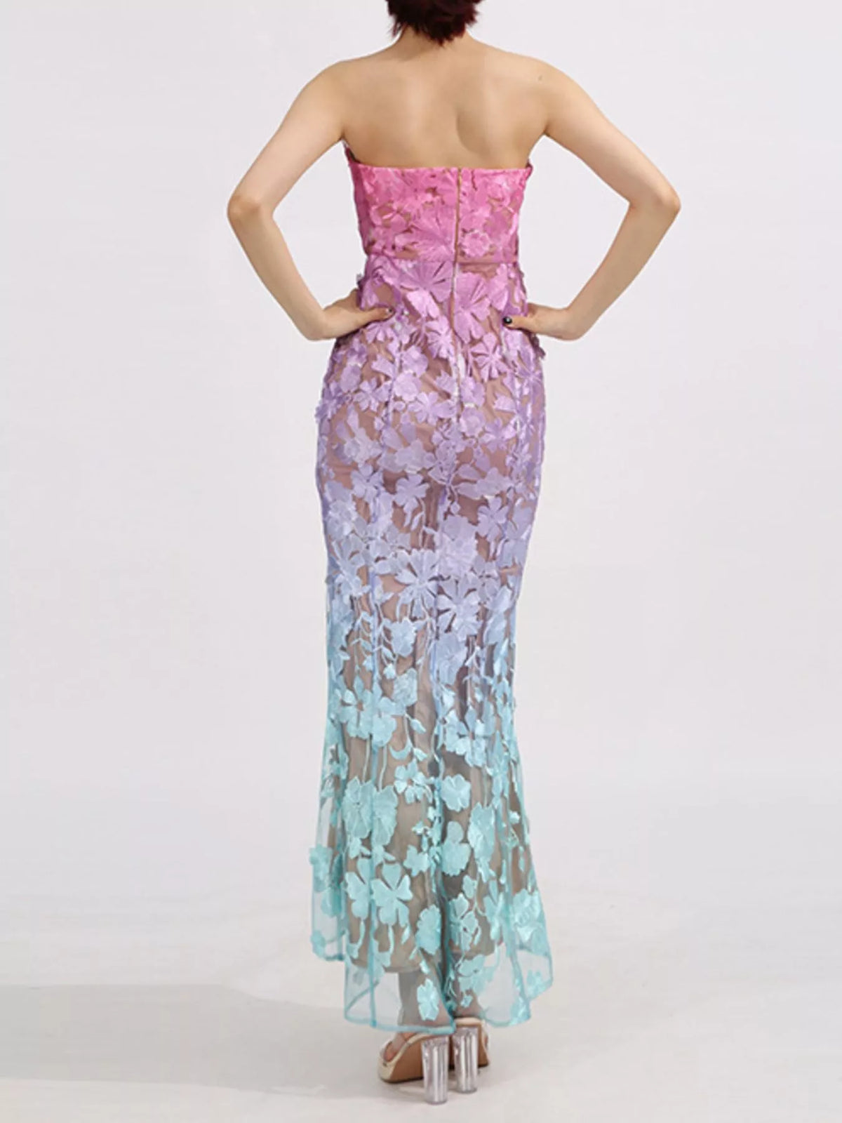 Embroidered Tube Maxi Dress in Gradient in Gradient Color