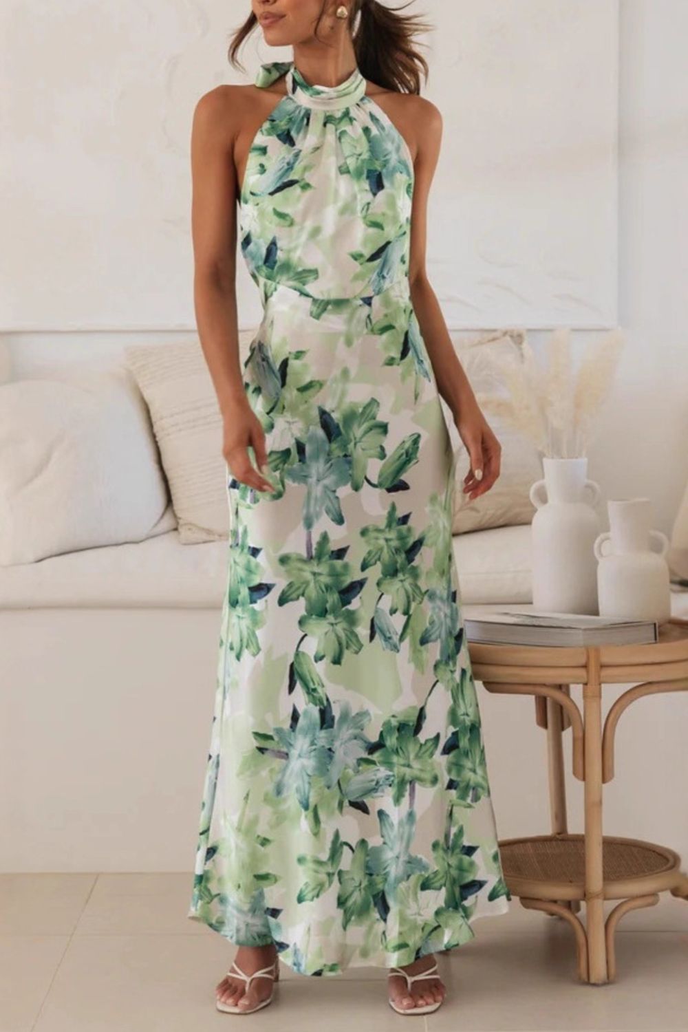 Floral Halter Neck Maxi Dress with Side Slit