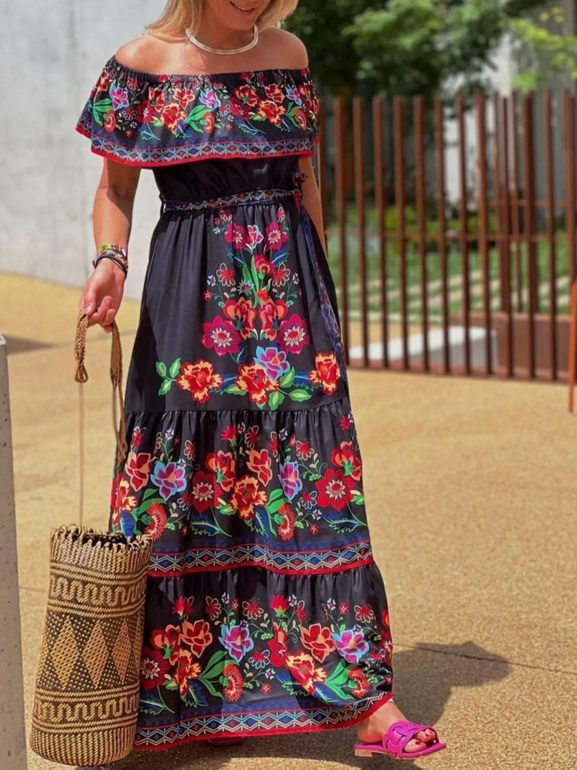Floral Off-Shoulder Ruffle Maxi Dress