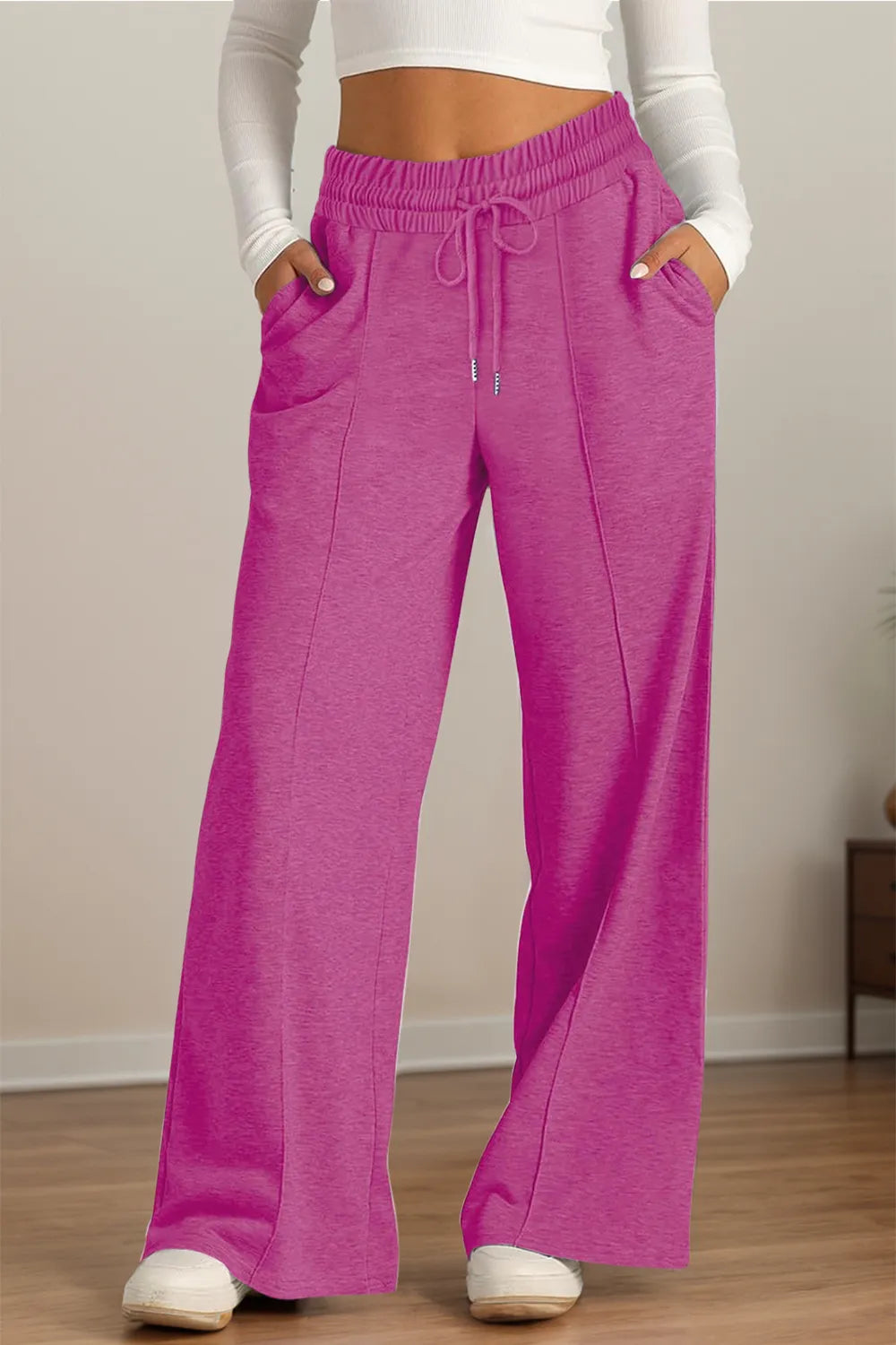 Drawstring Wide Leg Pants with Pockets