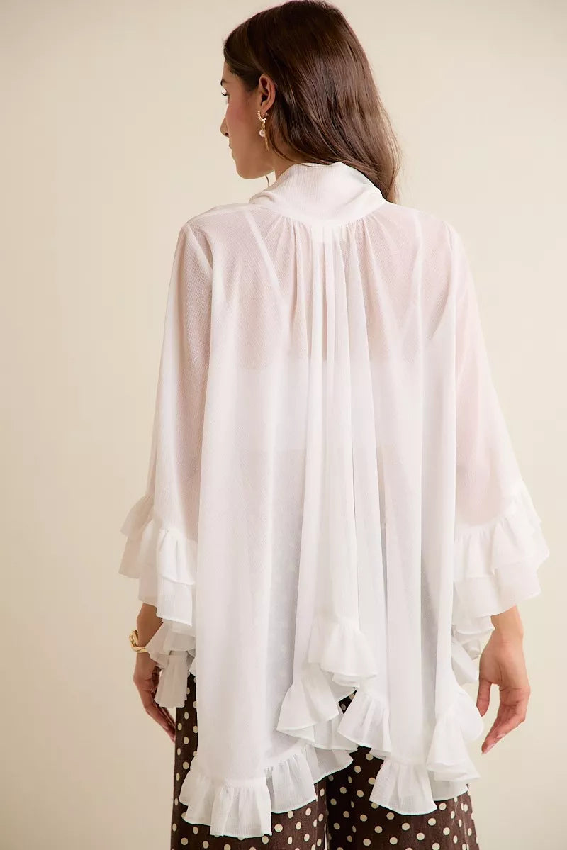 So Me Sheer Ruffle Bell-Sleeve Blouse in White