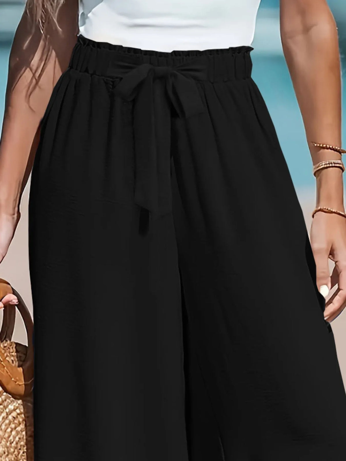 Drawstring Waist Wide-Leg Pants
