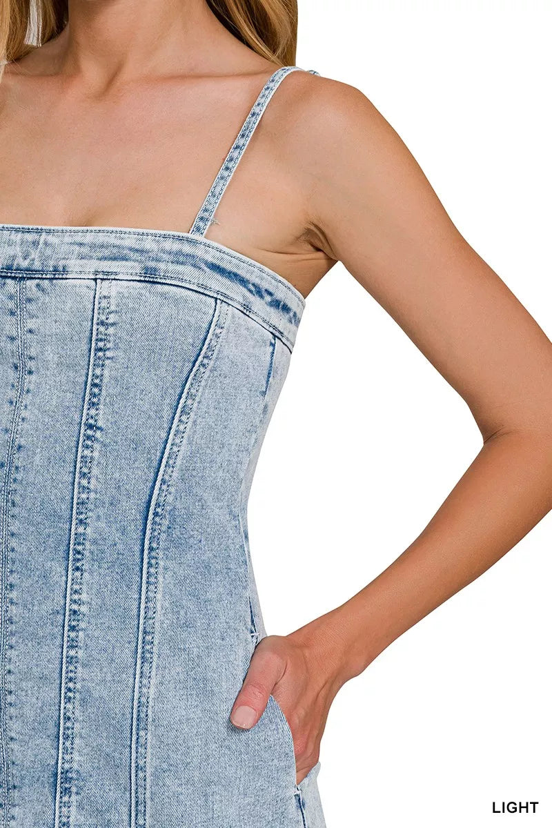 Zenana Spaghetti Strap Denim Dress in Light Wash
