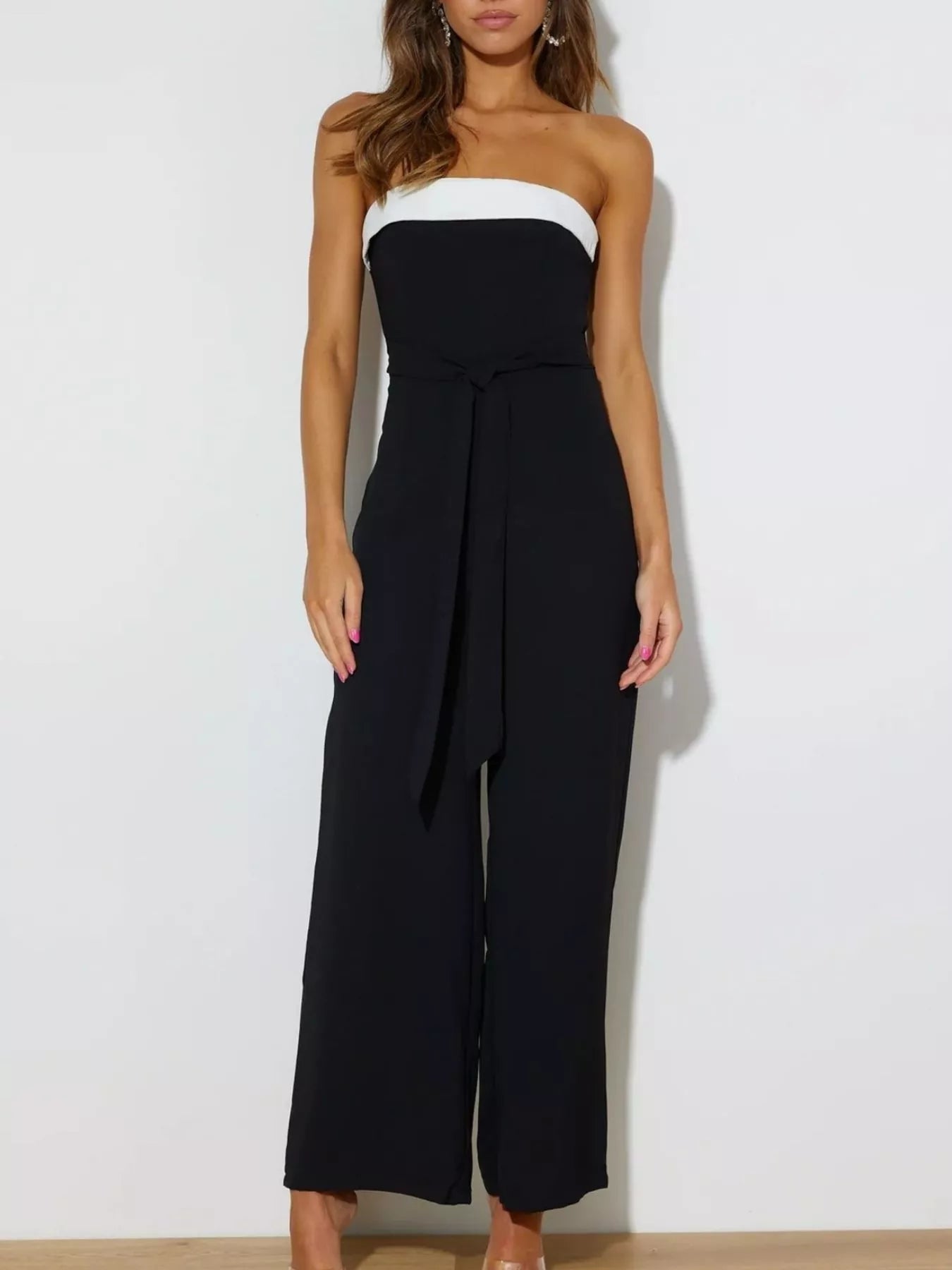 Contrast Tube Wide Leg Jumpsuit in Black