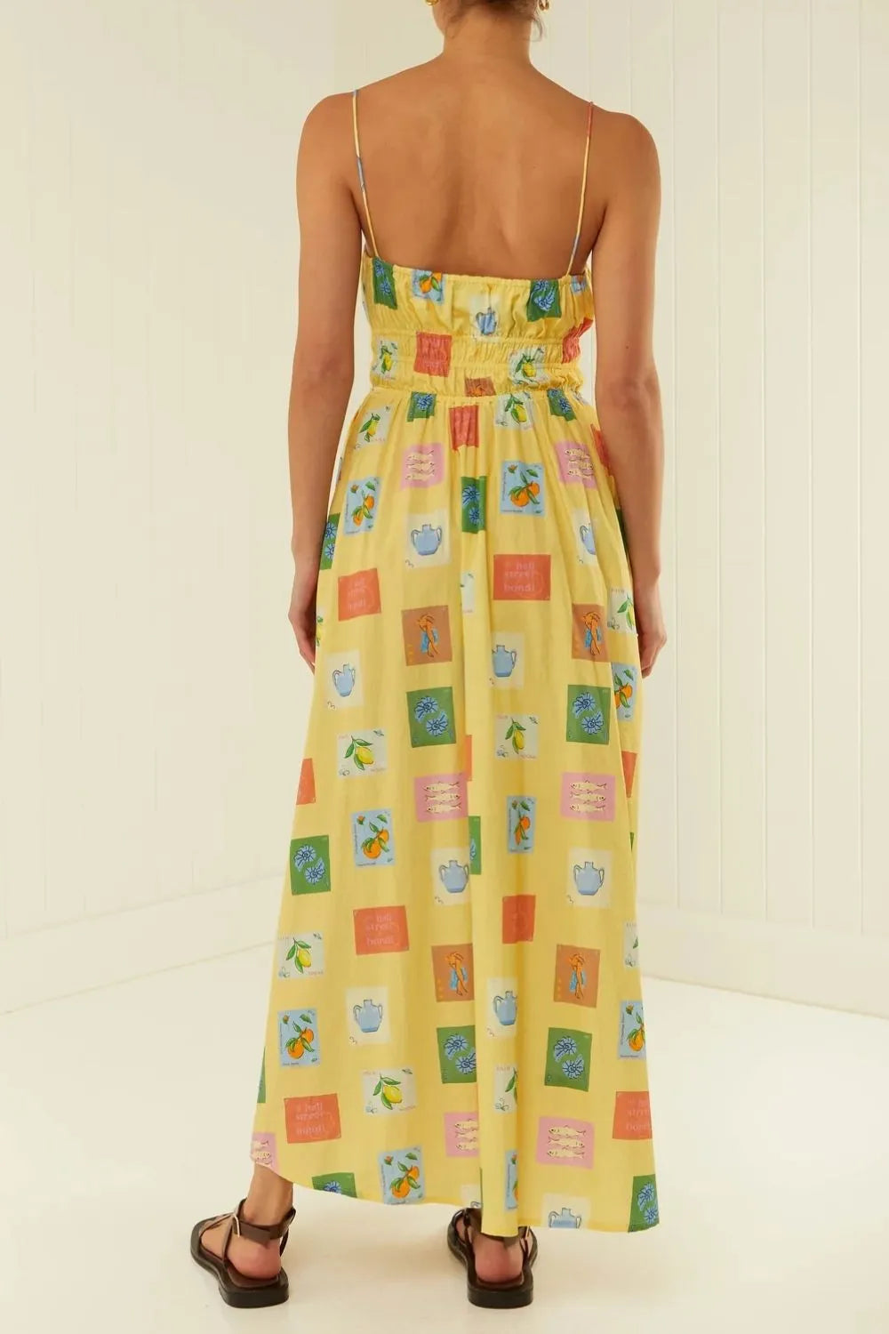 Printed Square Neck Pocket Maxi Dress in Yellow