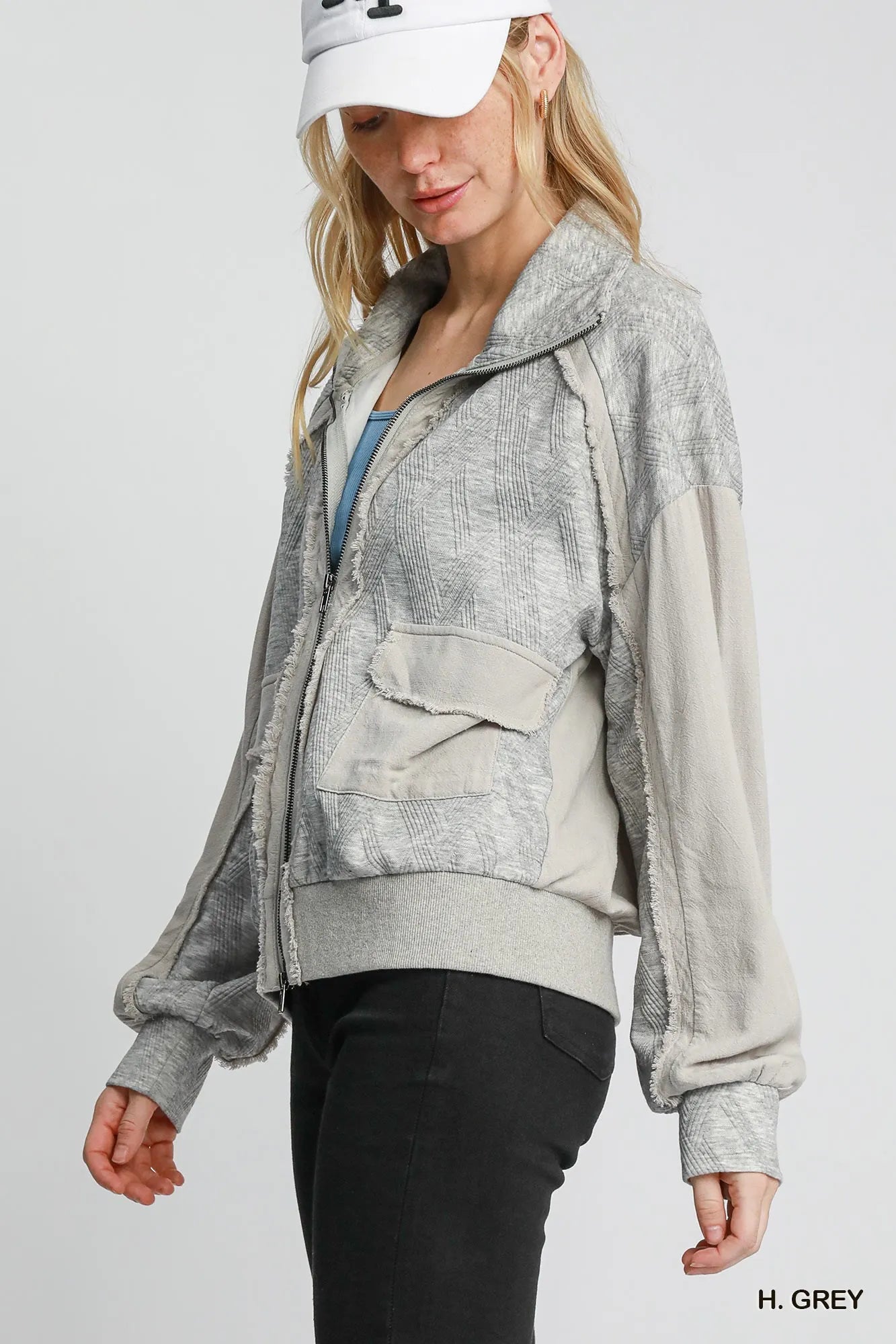 Umgee Two-Way Jacquard Jacket in Heather Grey in H. grey