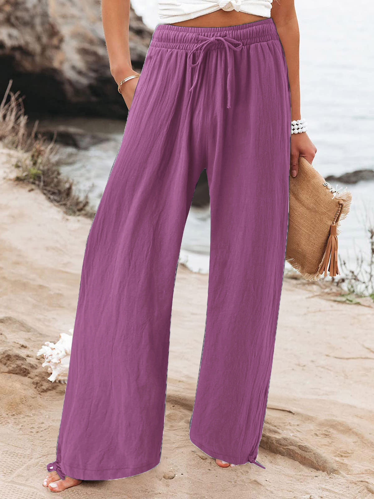 Pocketed Drawstring Wide Leg Pants