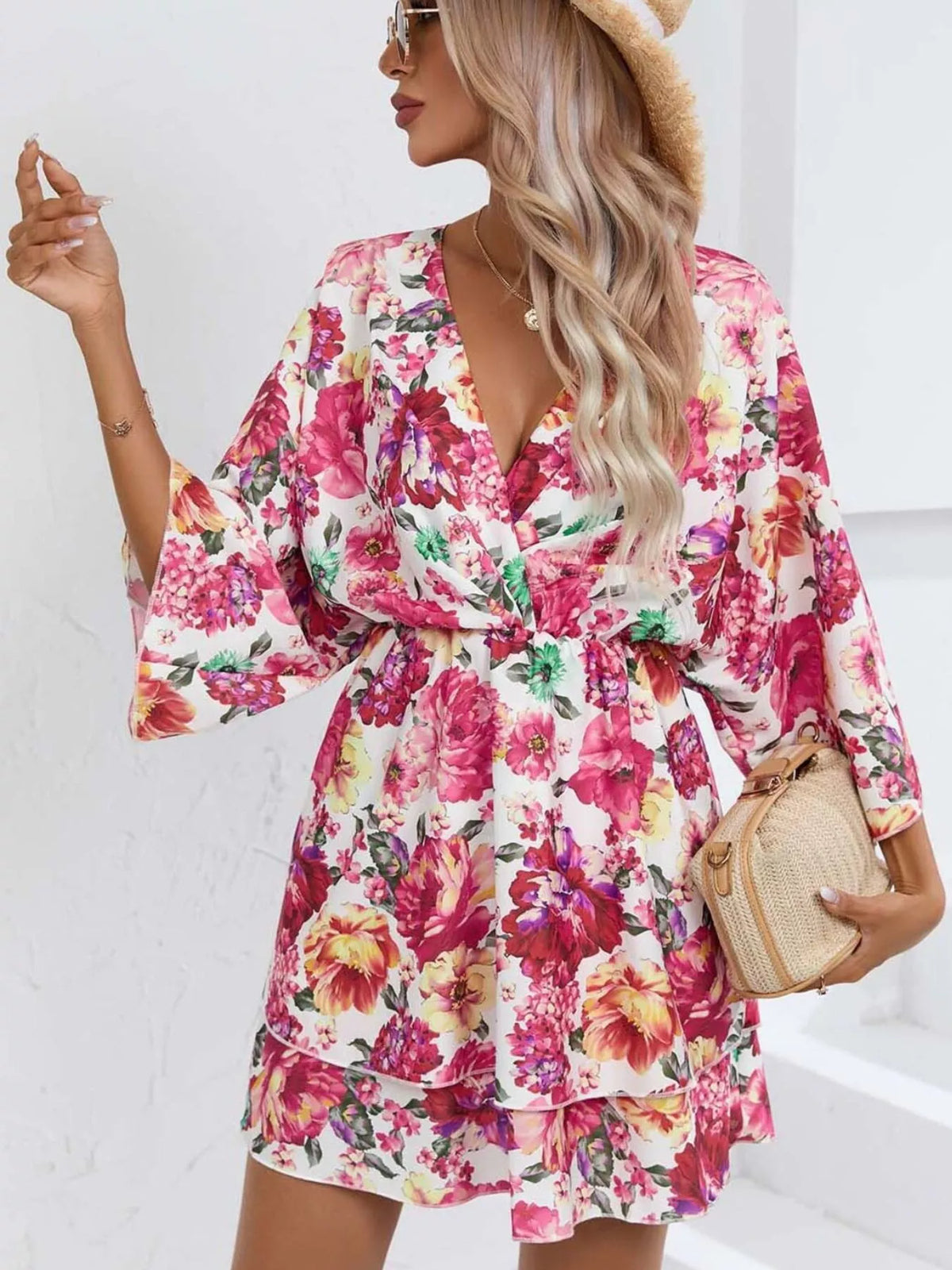 Floral Ruffle-Hem Tiered Mini Dress