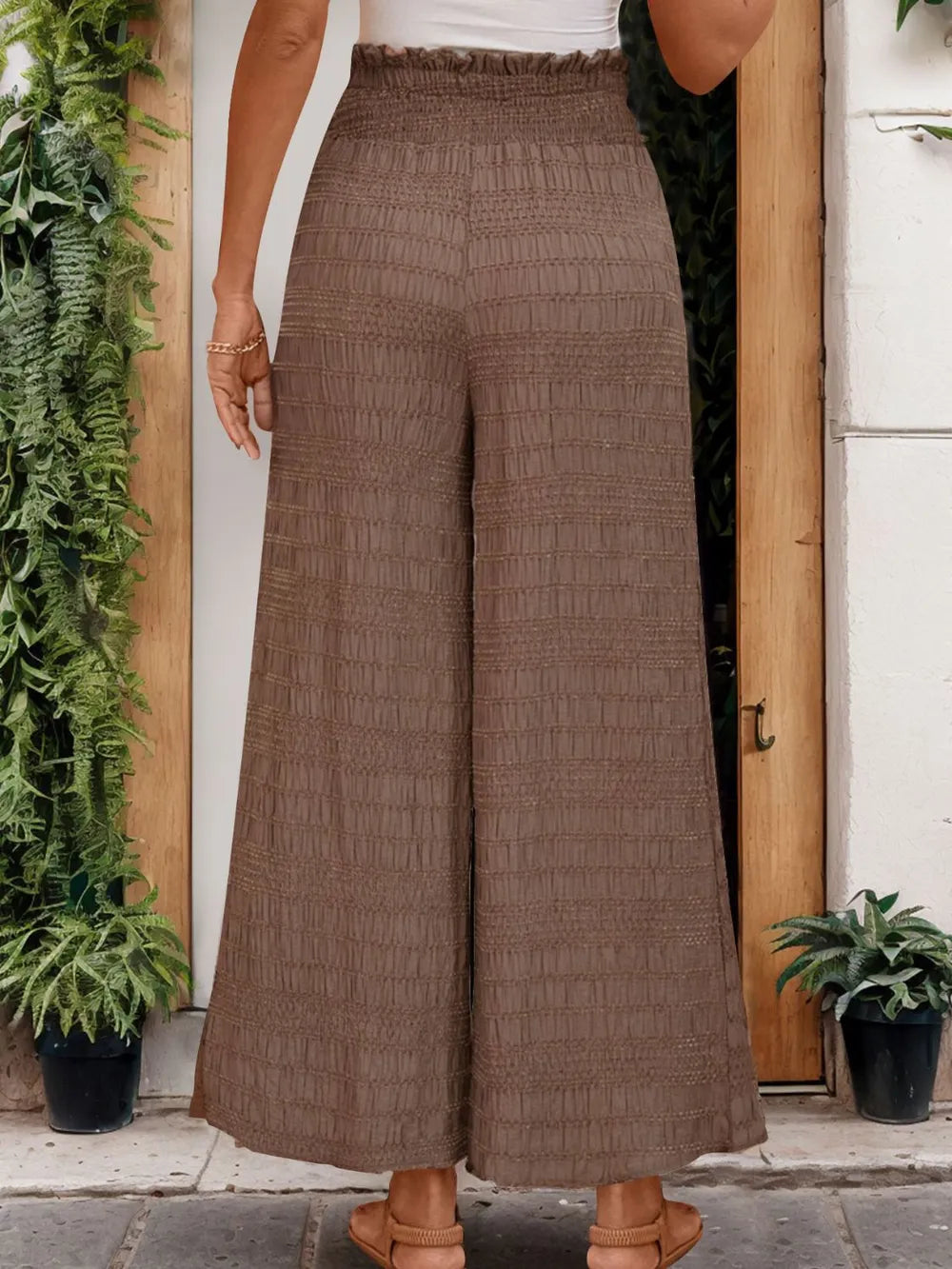 Tied Wide Leg Pants in Brown
