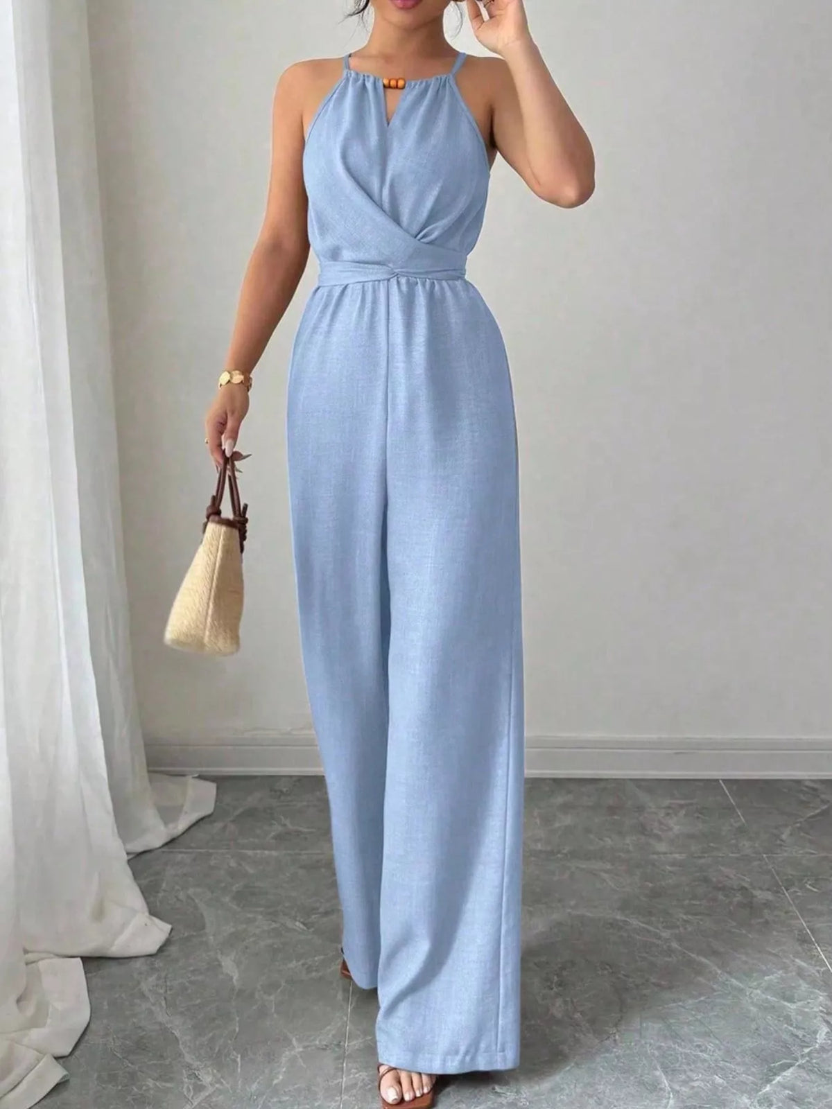 Sleeveless Tie Waist Wide-Leg Jumpsuit