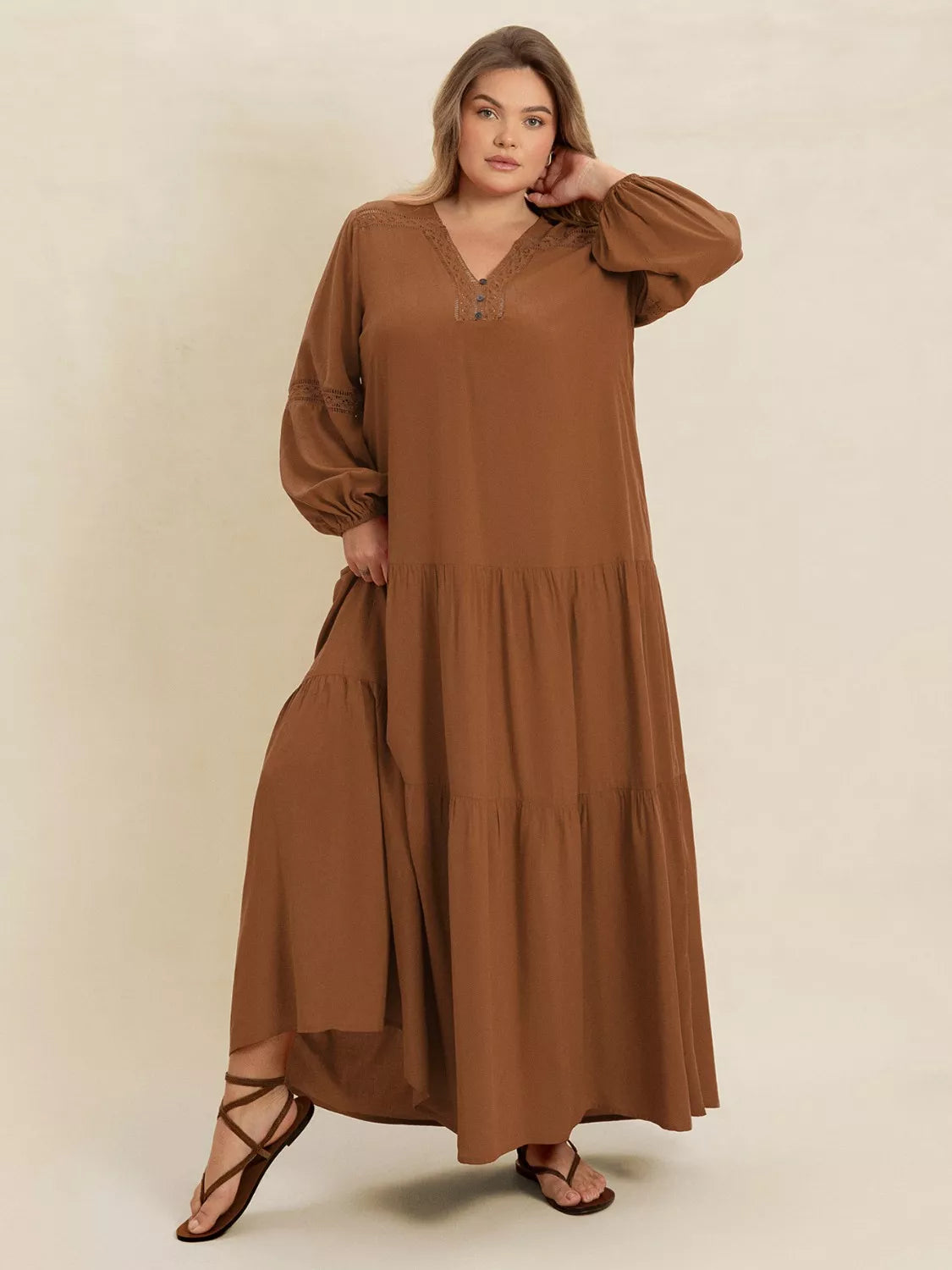 Bohemian Tiered Maxi Dress with Balloon Sleeves