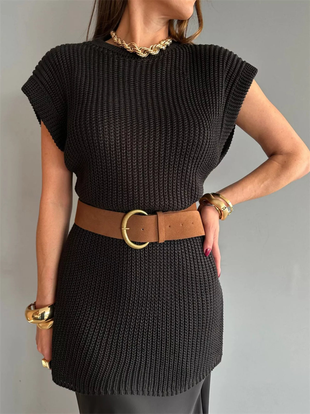 Ribbed Sweater Dress in Black