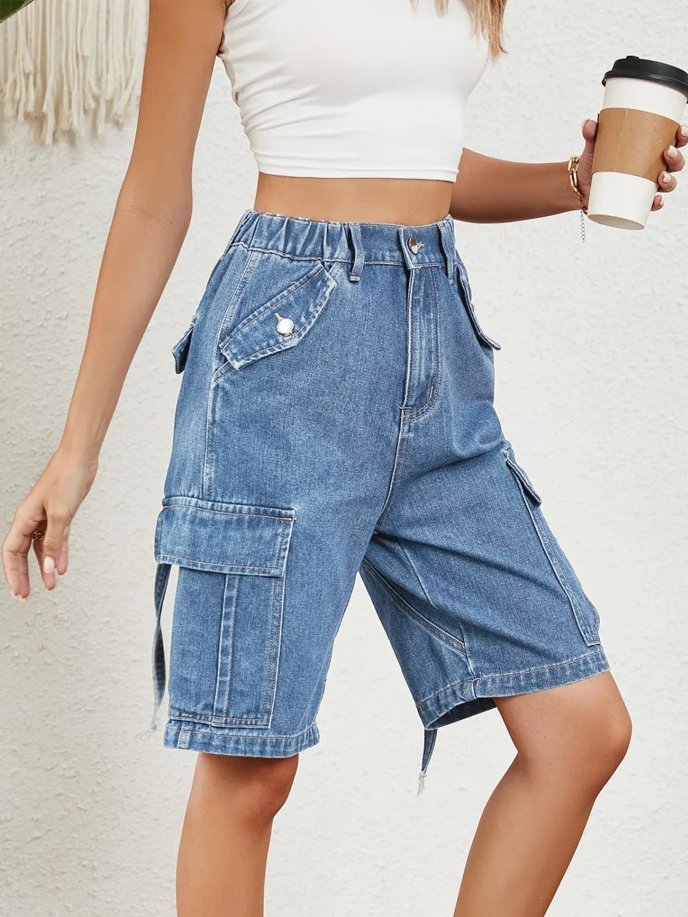 High-Waisted Pocket Denim Shorts by Manny
