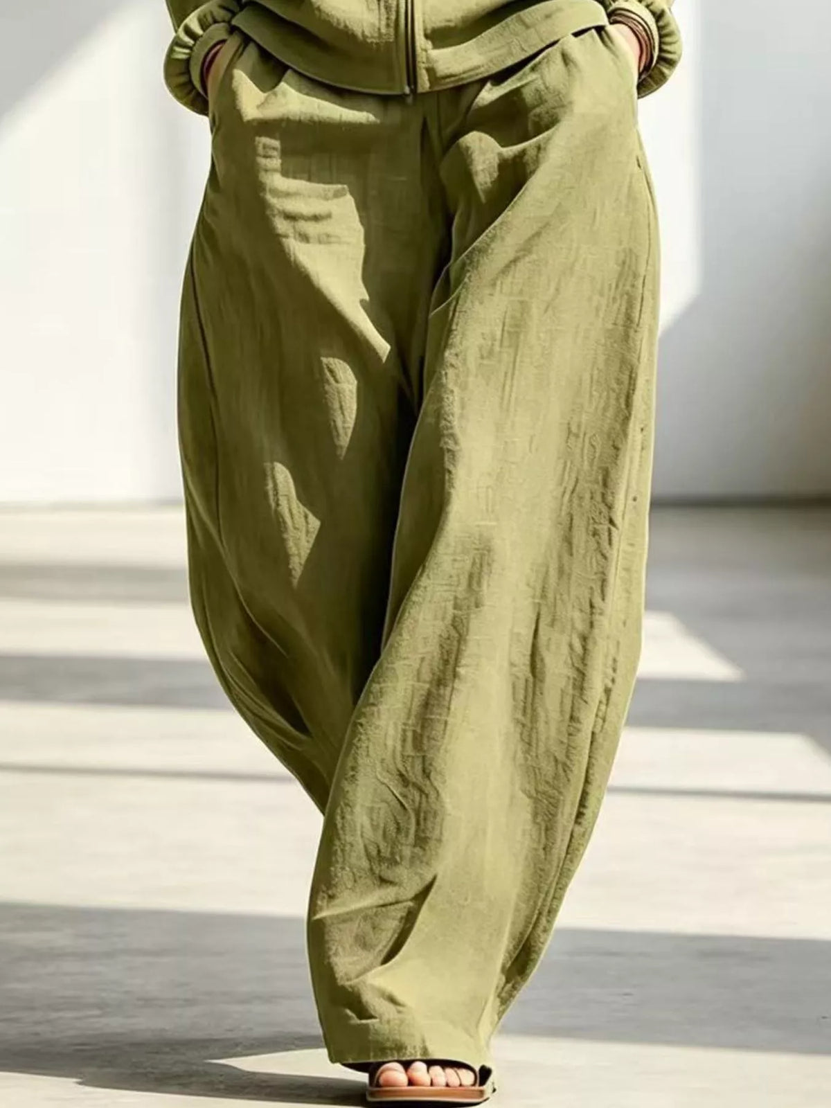 Zip-Up Jacket and Wide-Leg Pants Set in Peacock Blue