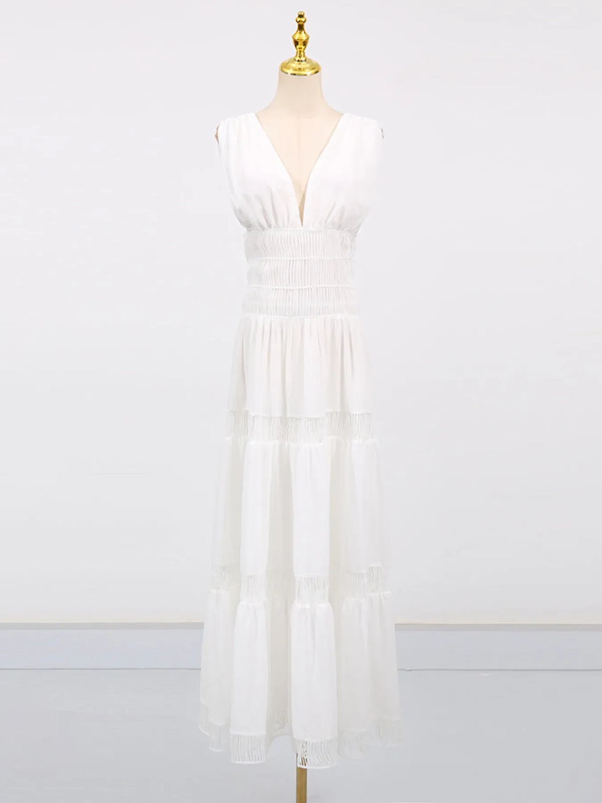 Smocked Tiered V-Neck Maxi Dress