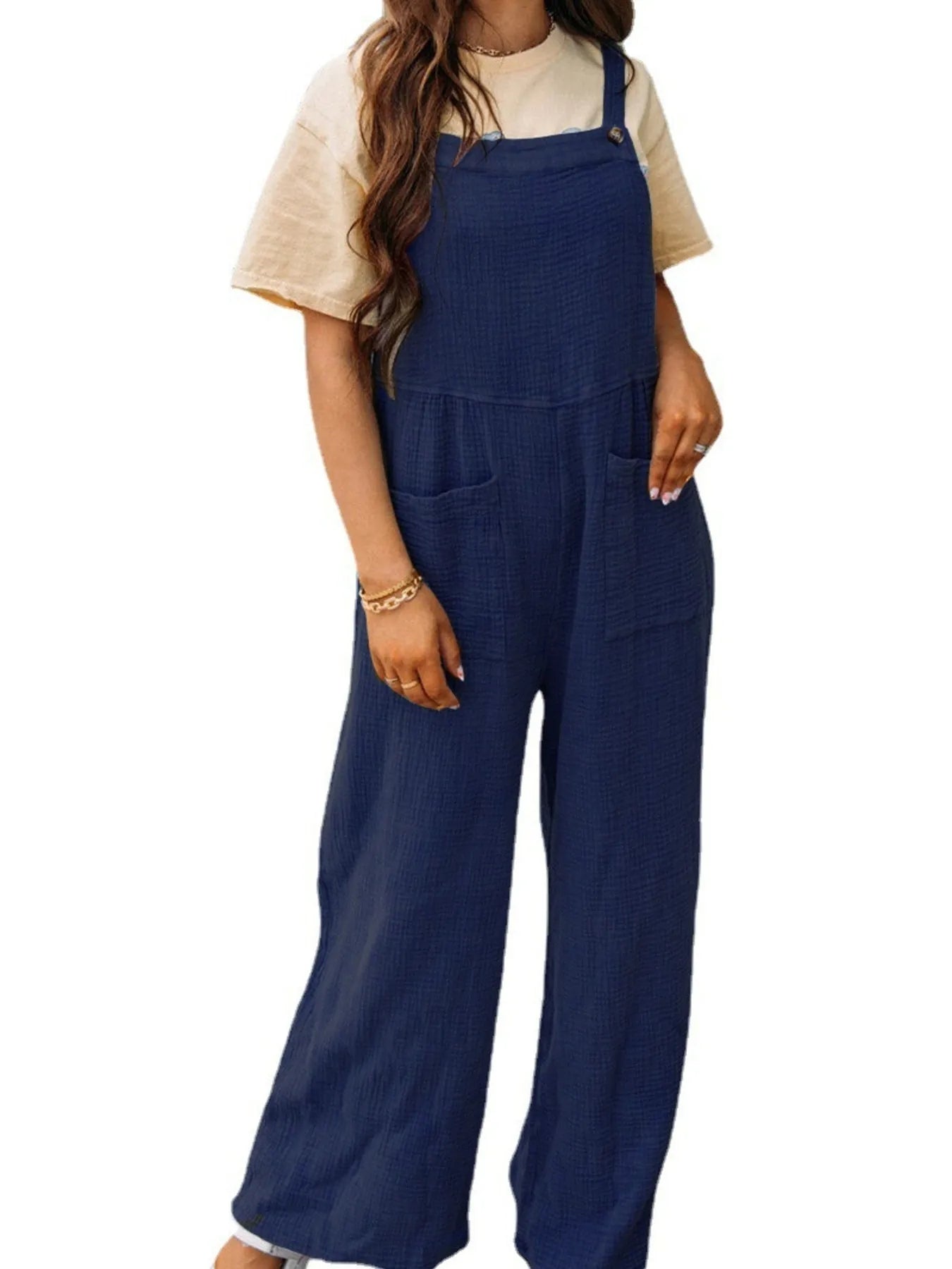 Textured Wide Leg Overalls