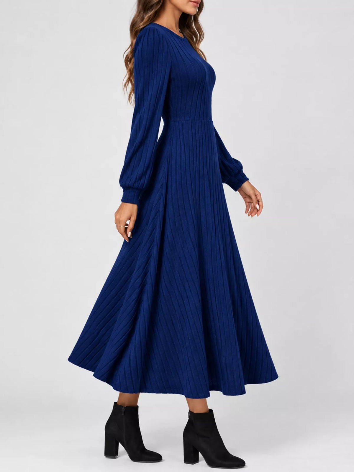 Ribbed Knit A-Line Midi Dress
