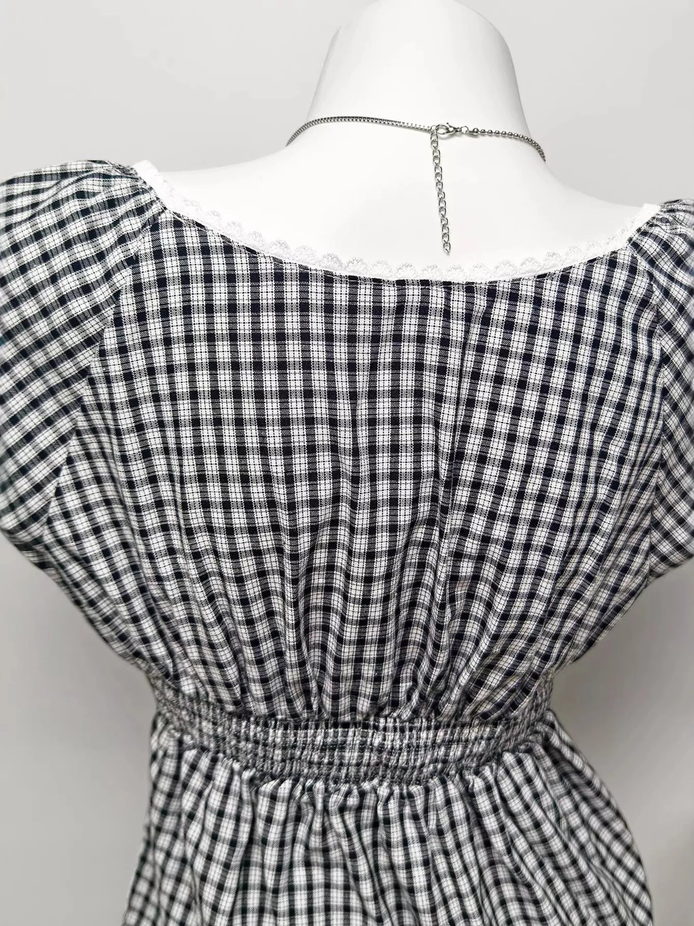 Plaid Short Sleeve Blouse in Black