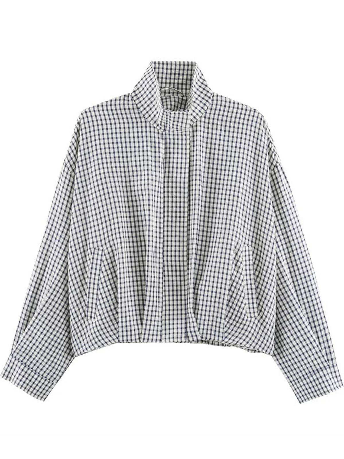 Plaid Stand-Collar Cropped Jacket
