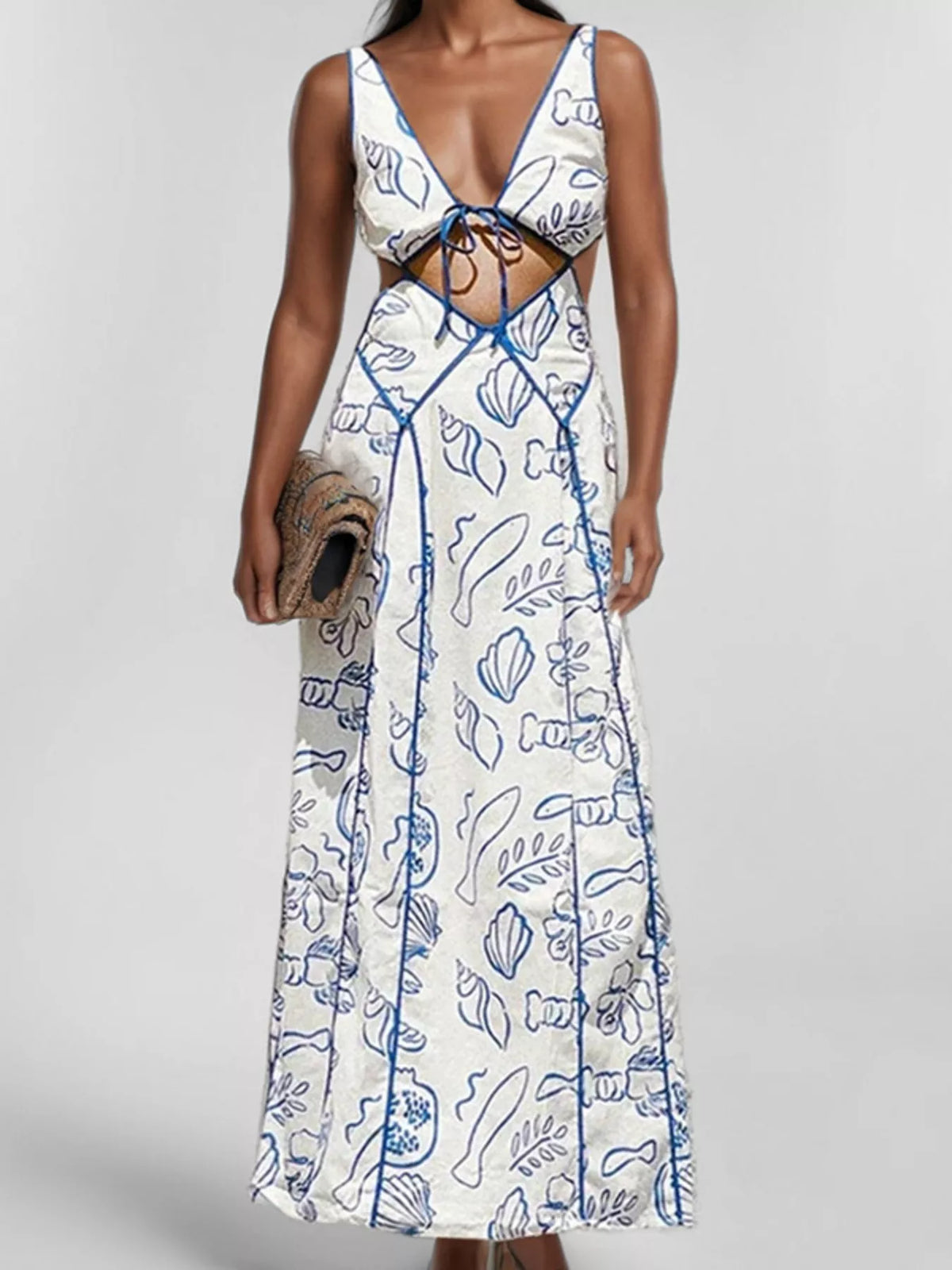 Cutout Back Printed Maxi Dress