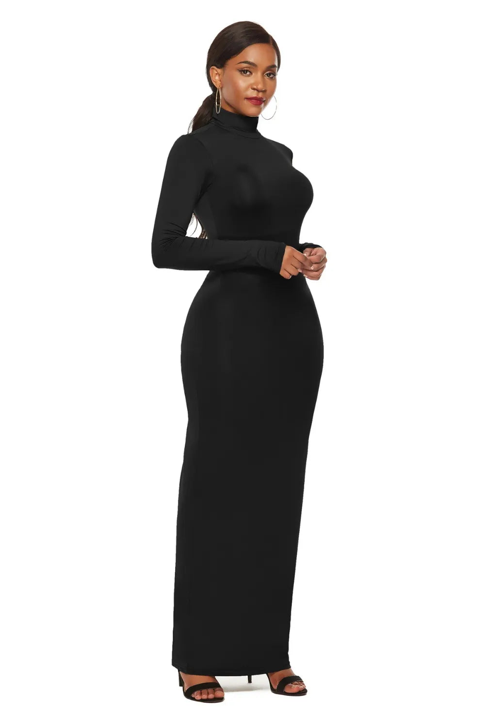 Mock Neck Long Sleeve Maxi Dress