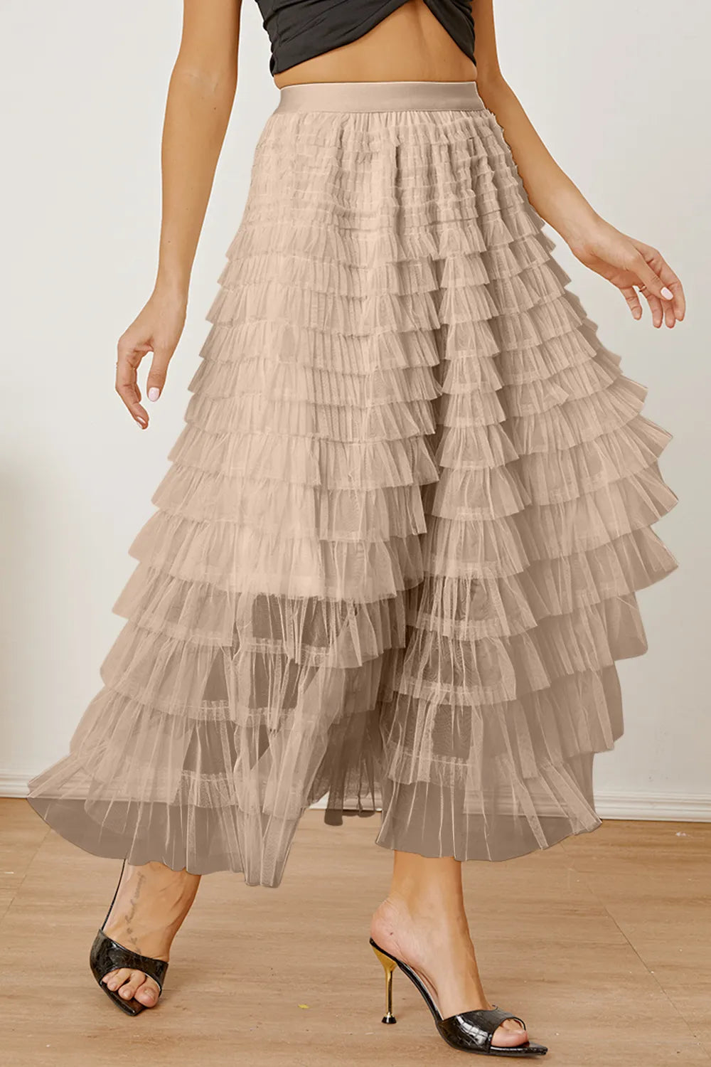 Ruched High-Waist Tiered Skirt by MDML