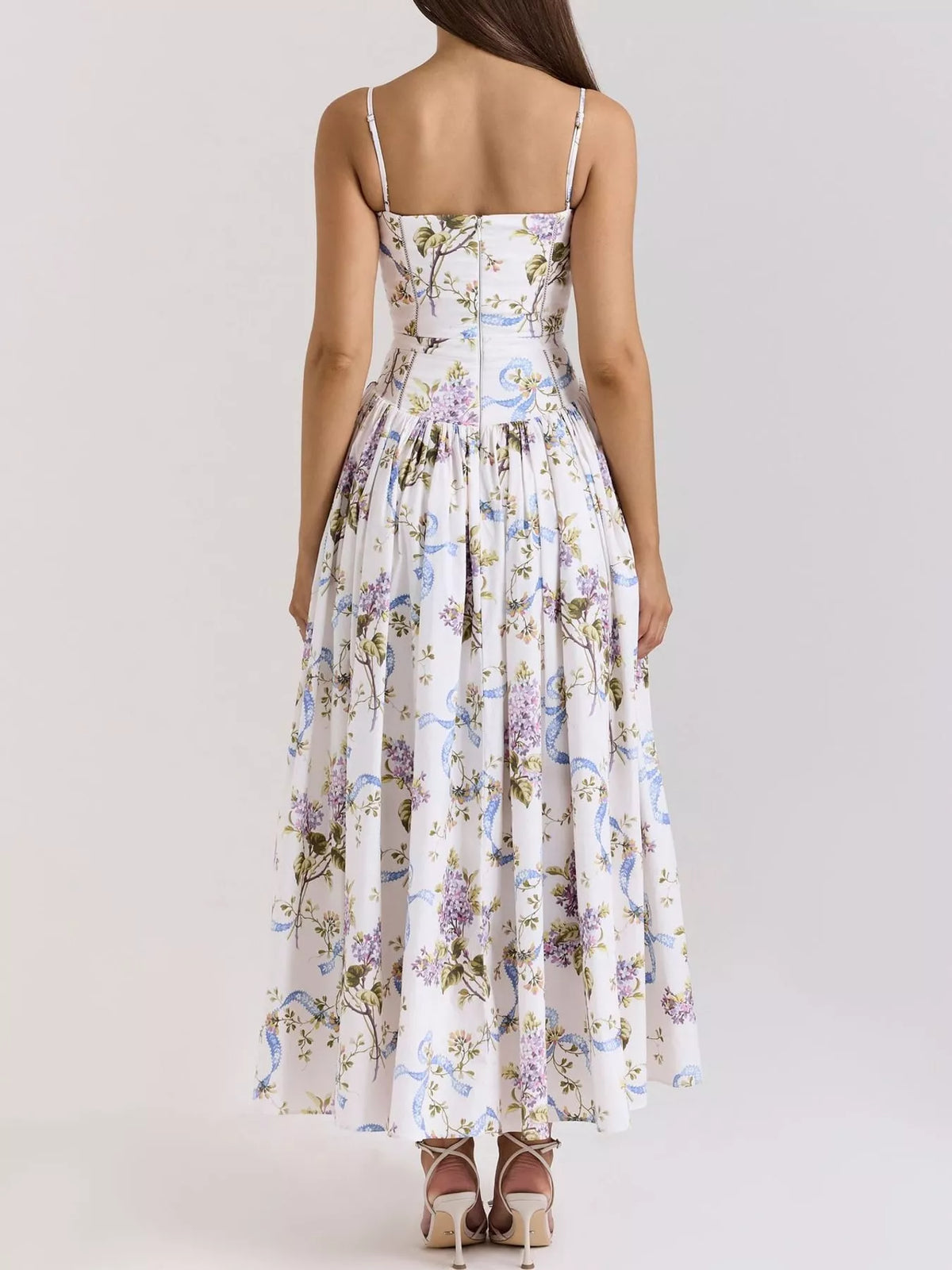 Floral Spaghetti Strap Midi Dress in White
