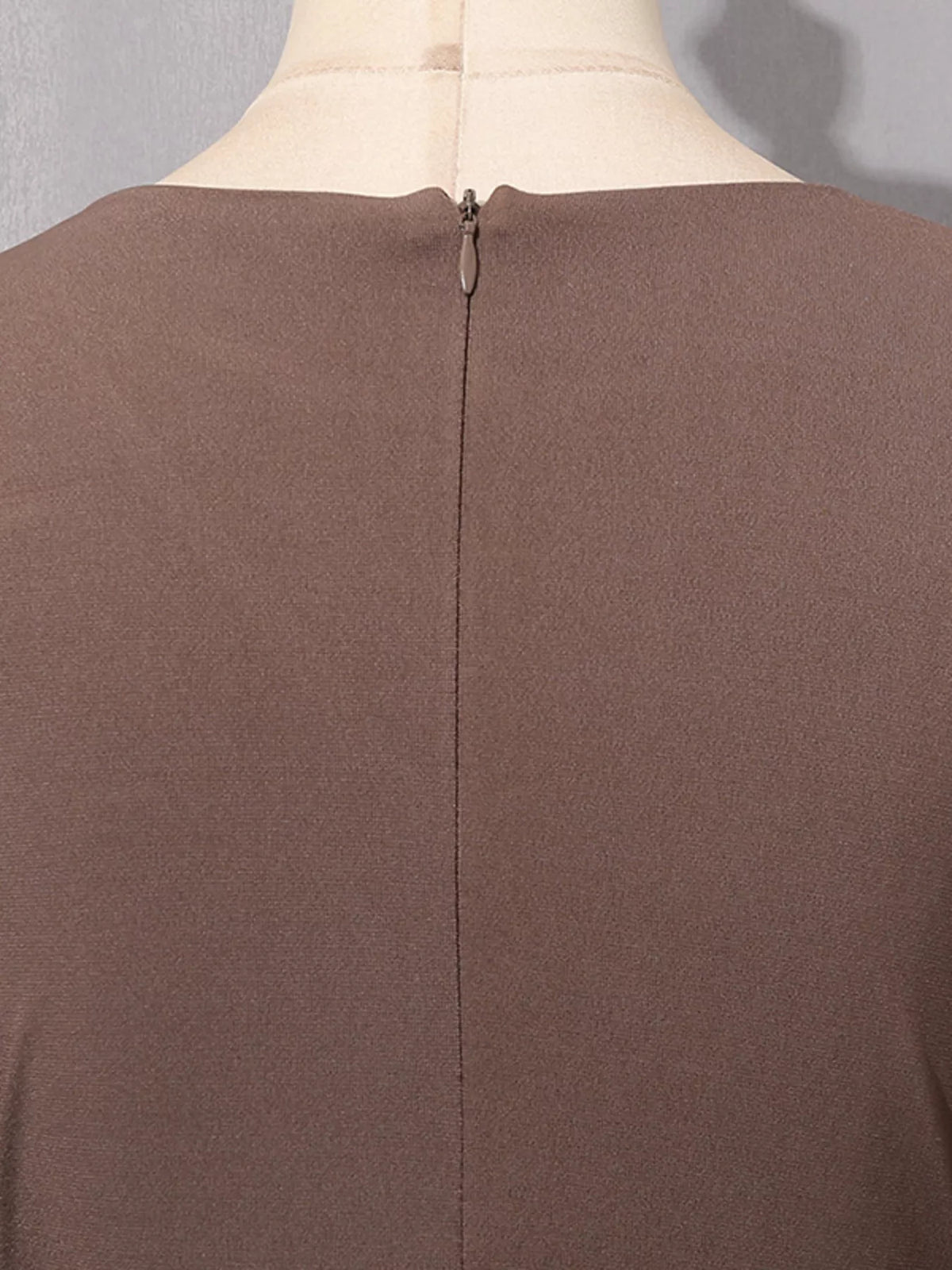 Ruched Long-Sleeve Maxi Dress in Brown