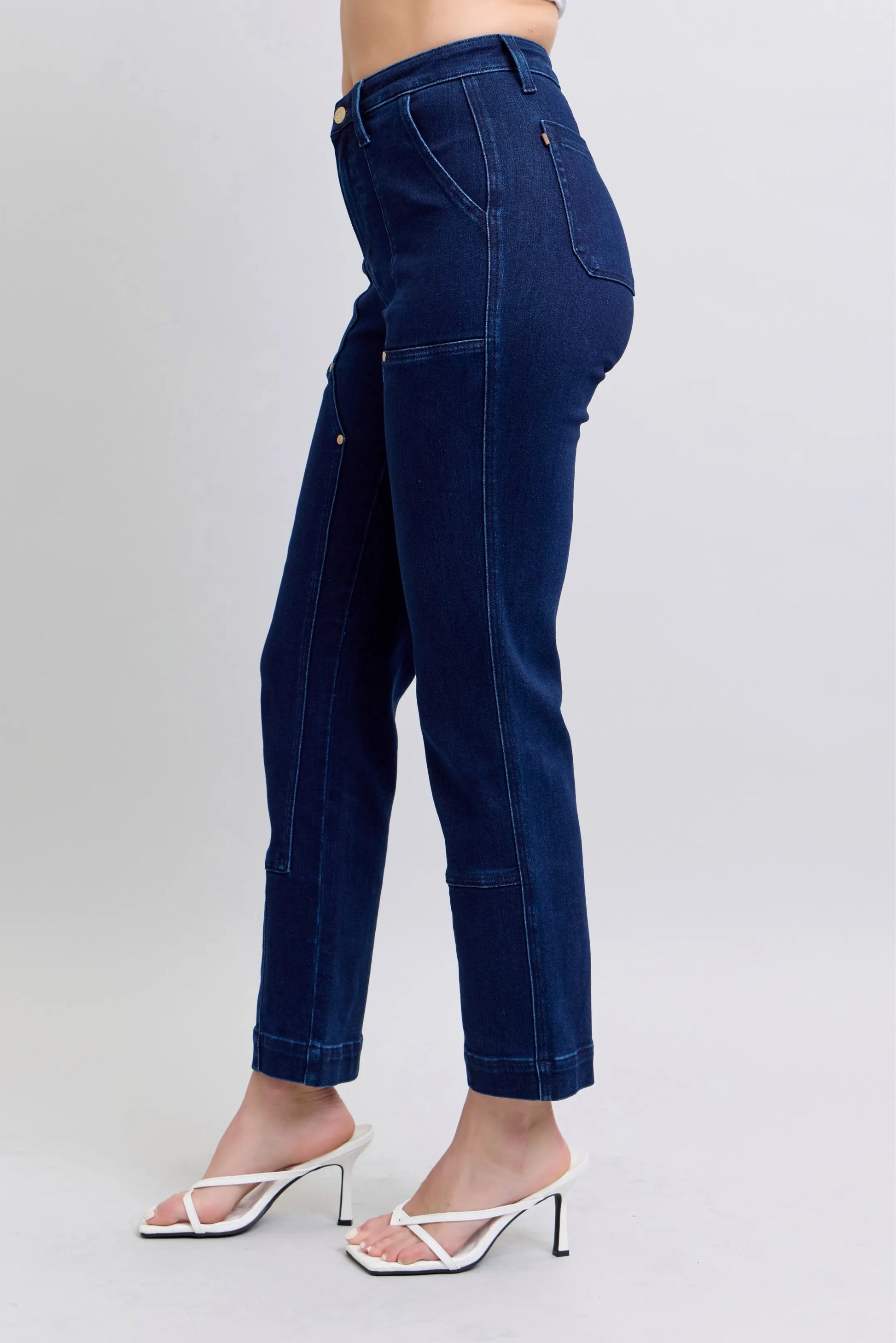 Judy Blue High Waist Knee Patch Straight Jeans in Dark in Dk