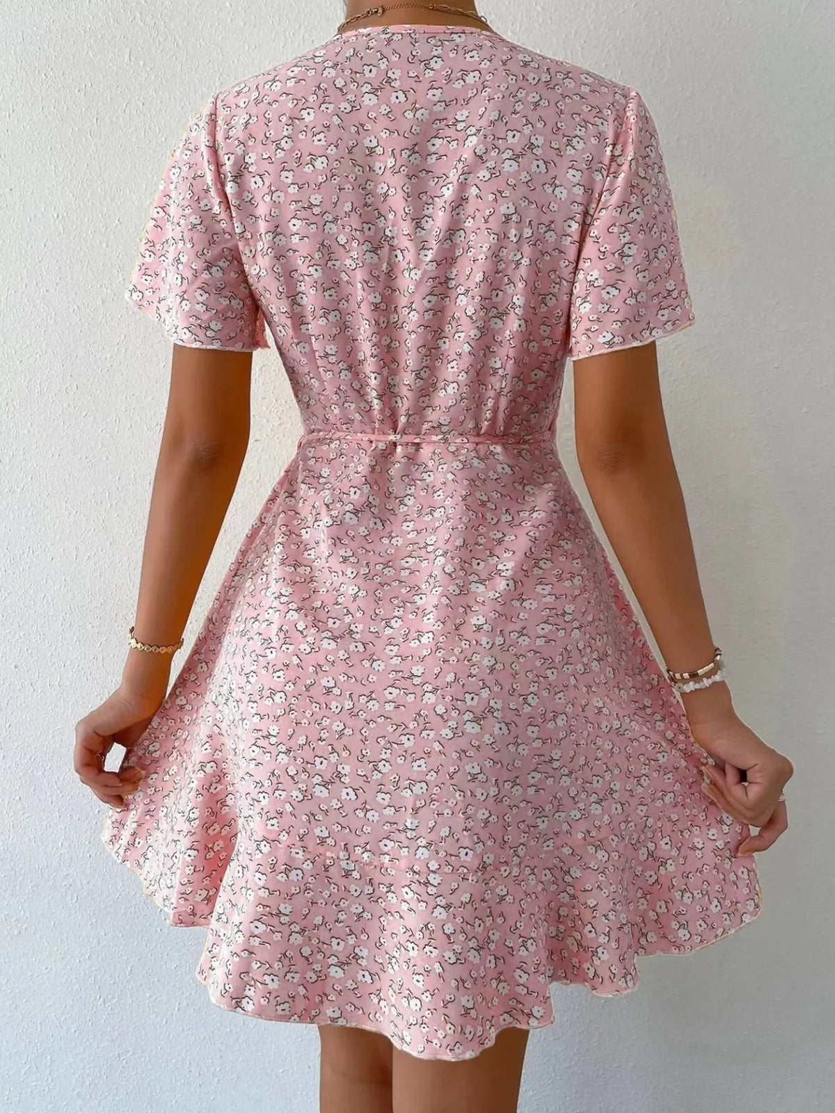 Floral Flutter Sleeve Wrap Mini Dress by Elaine