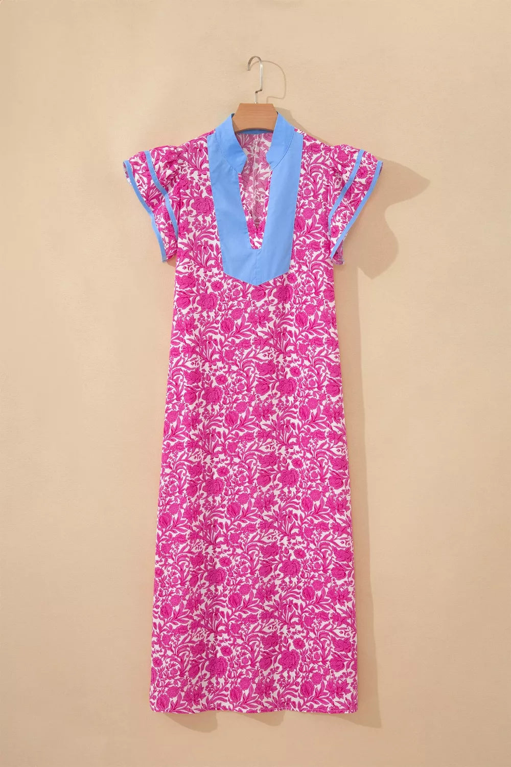 Floral Print Ruffle Cap Sleeve Dress in Pink