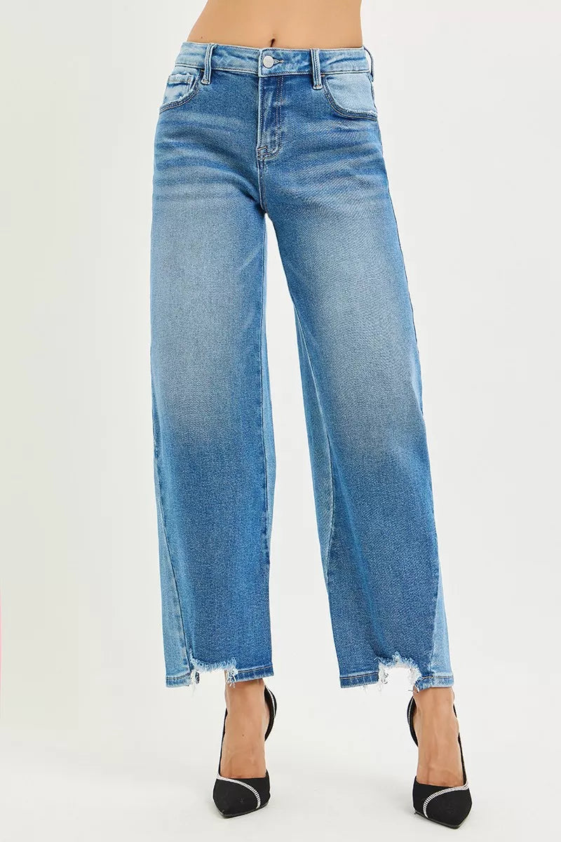 Risen Slouchy Cropped Barrel Jeans in Dark Combo