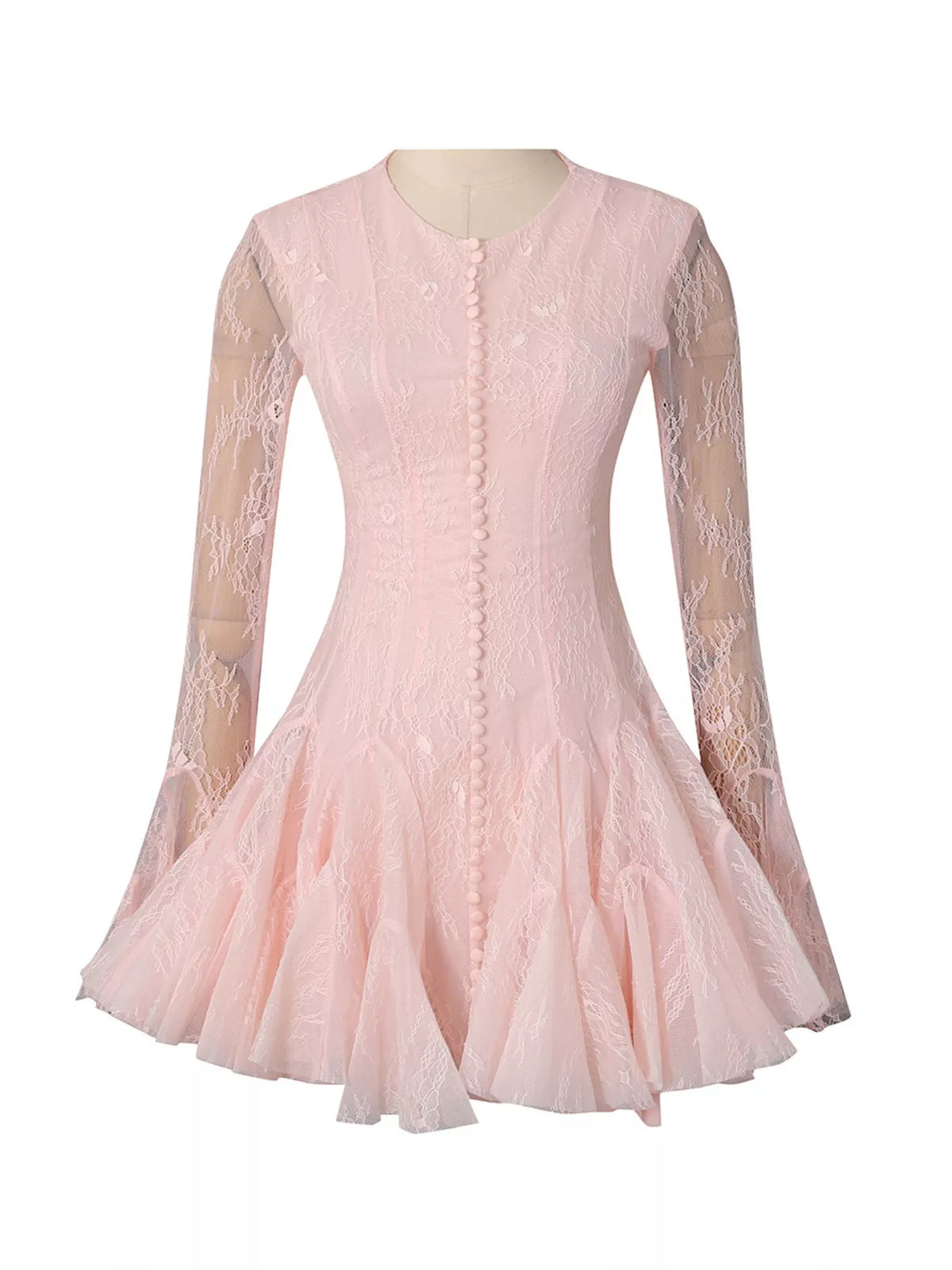 Lace Flare Sleeve Mini Dress in Pink