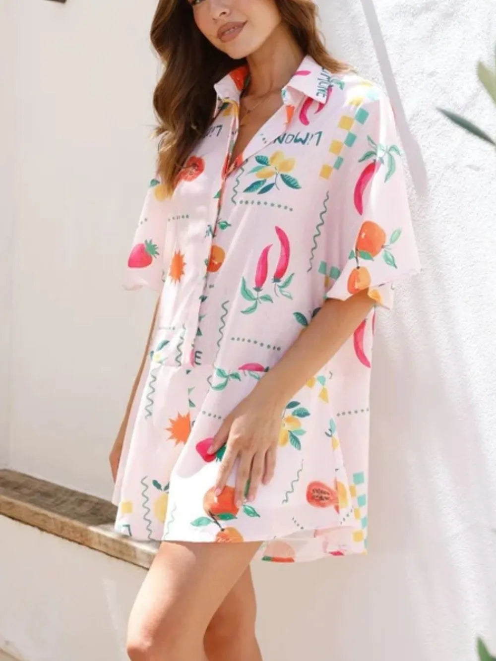 Collared Half-Sleeve Romper in Blush Pink
