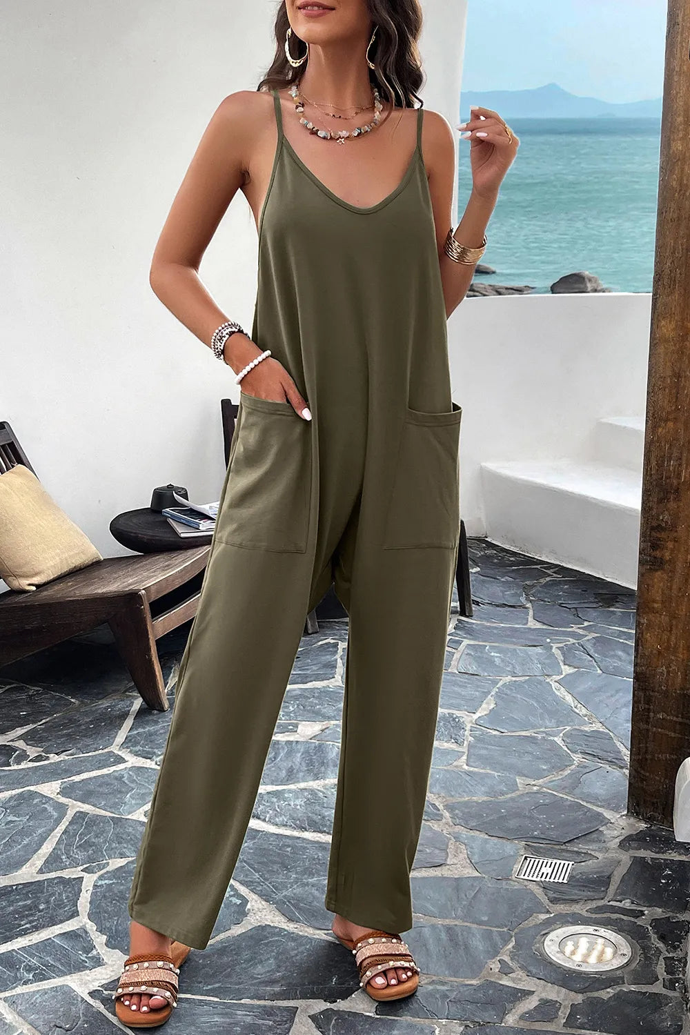 Pocketed Spaghetti Strap Overalls by DY