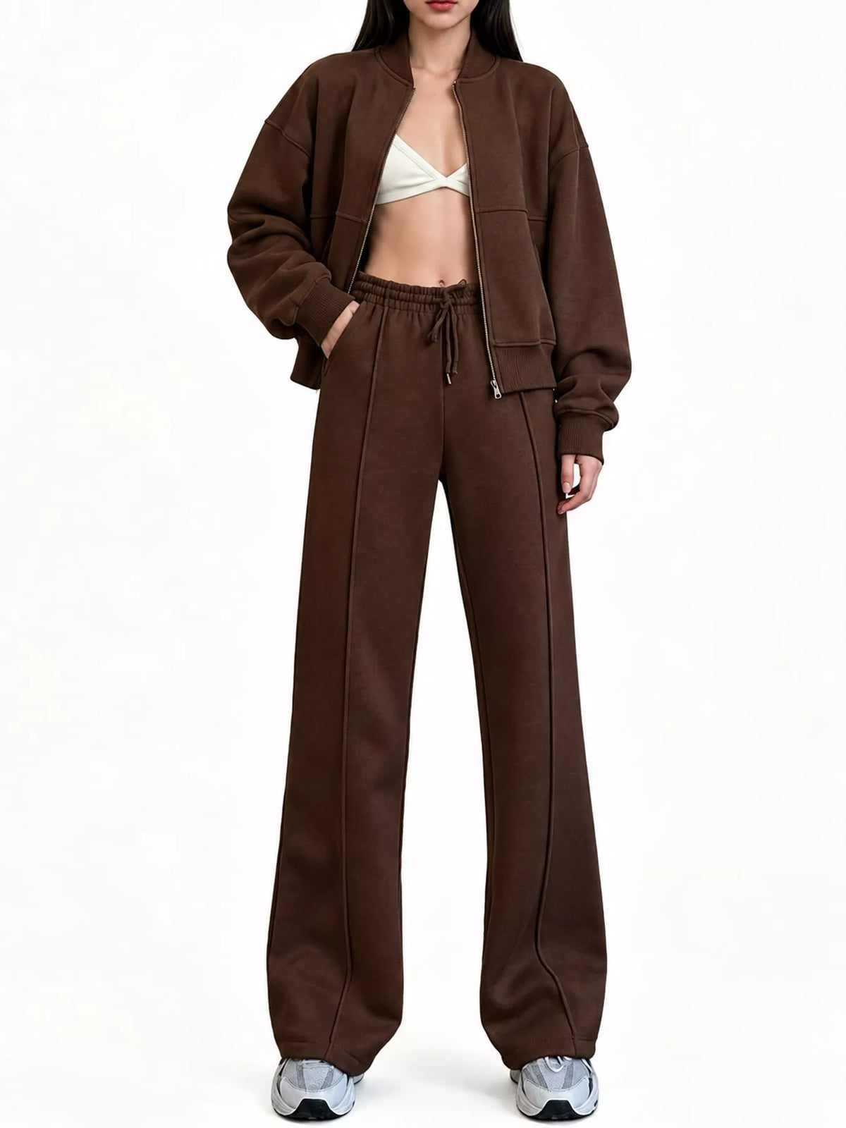 Zip-Up Jacket and Wide-Leg Sweatpants Set