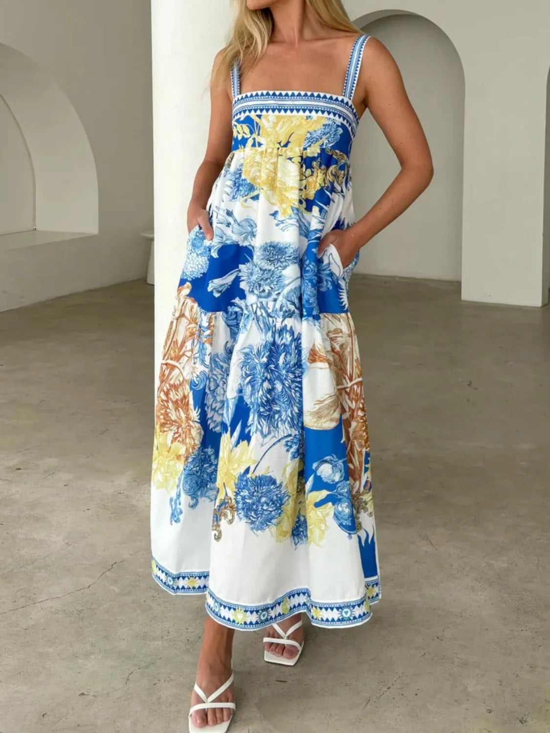 Printed Sleeveless Cami Dress in Blue