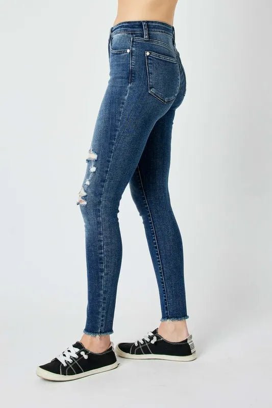 Judy Blue High Waist Distressed Skinny Jeans in Dark Wash