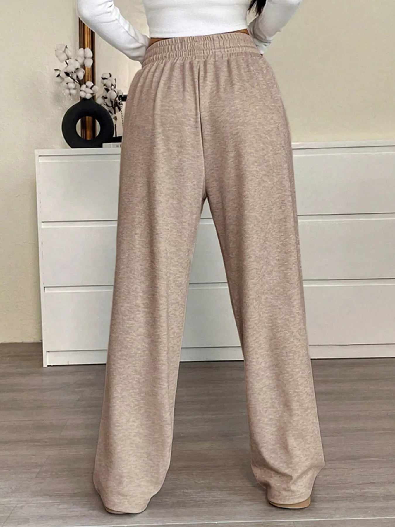 Drawstring Wide Leg Pants in Khaki