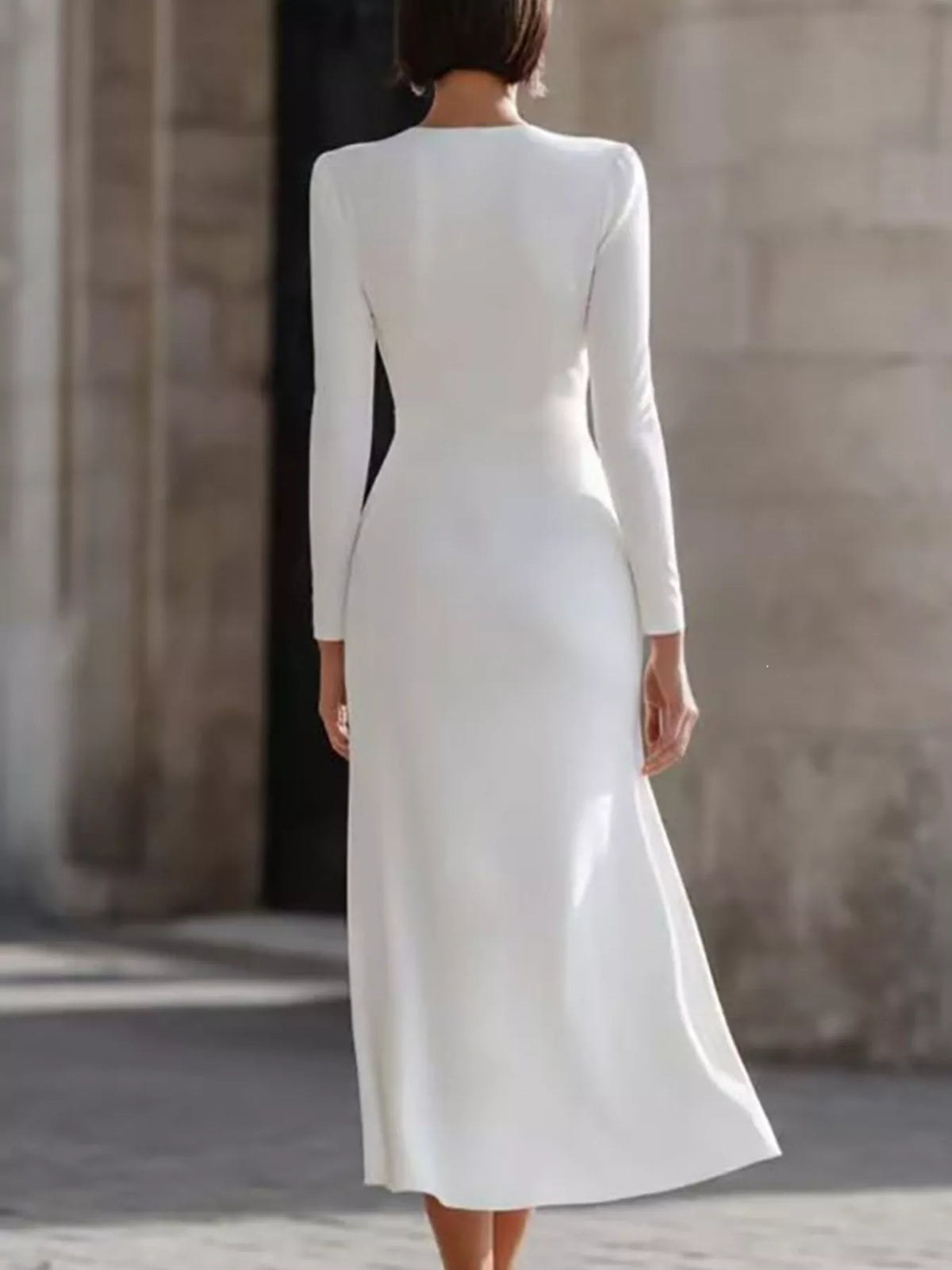 Ruched Long Sleeve Midi Dress
