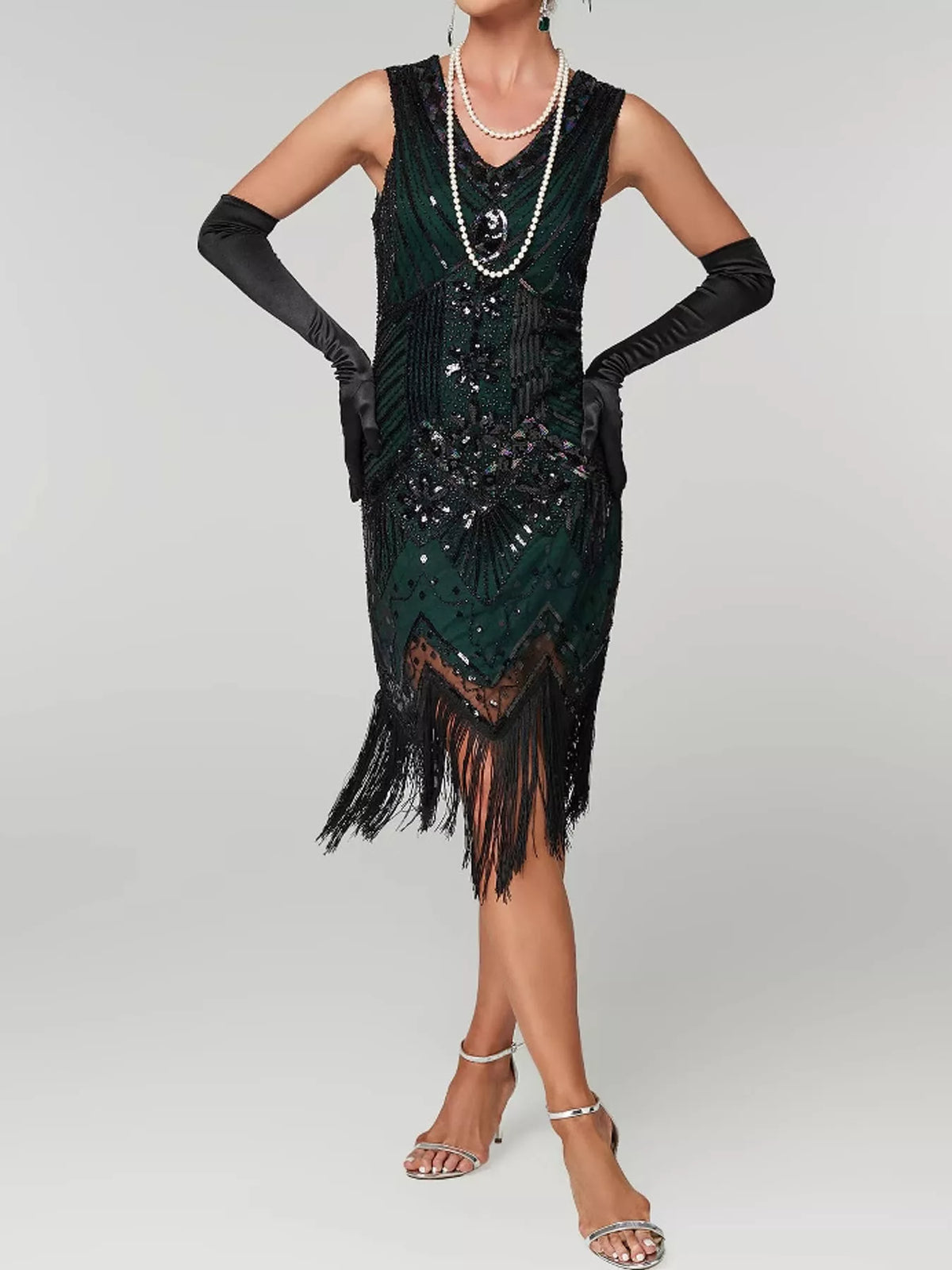 Sequin Fringe Hem Sleeveless Dress