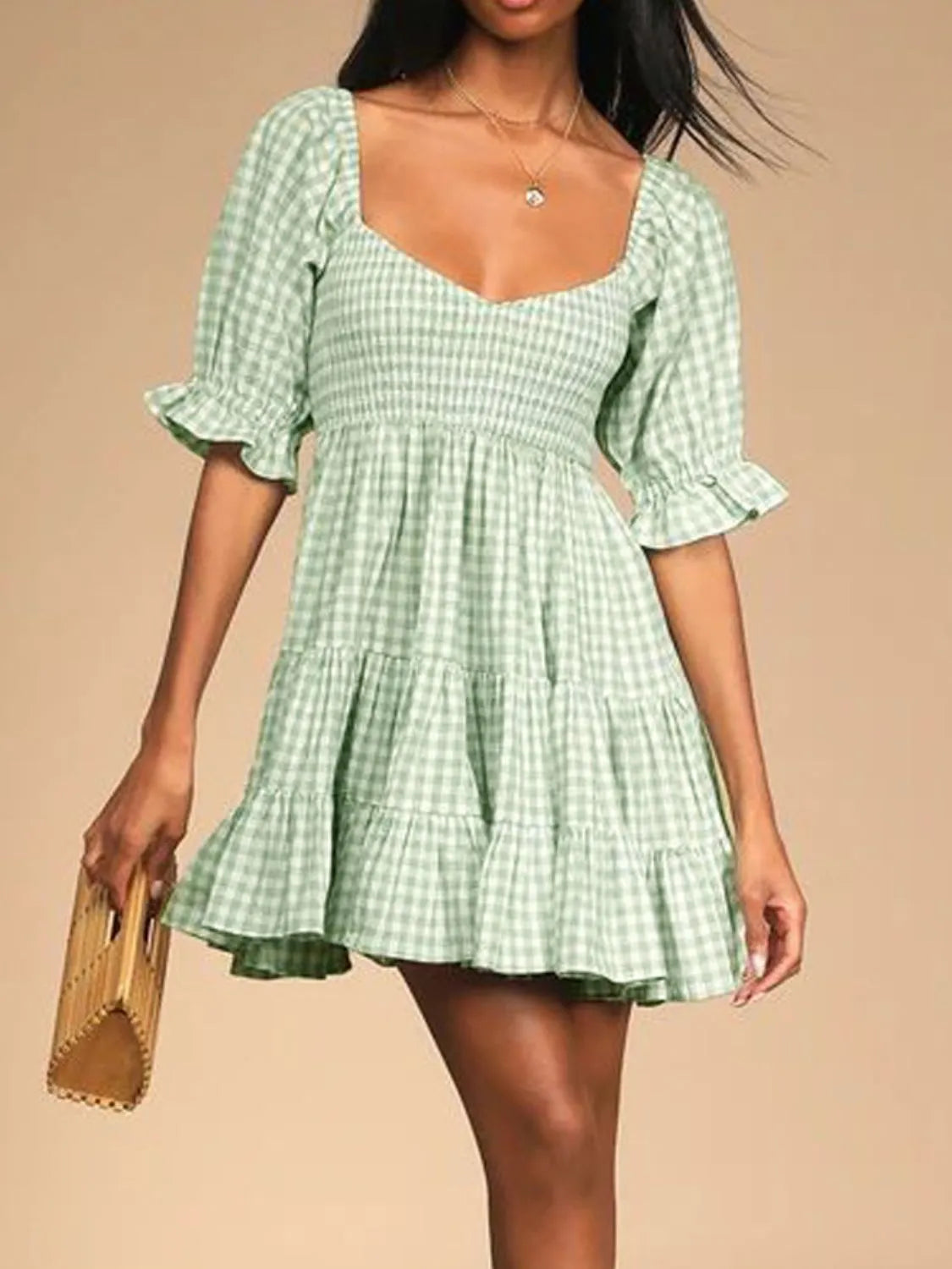 Ruffled Hem Plaid Mini Dress