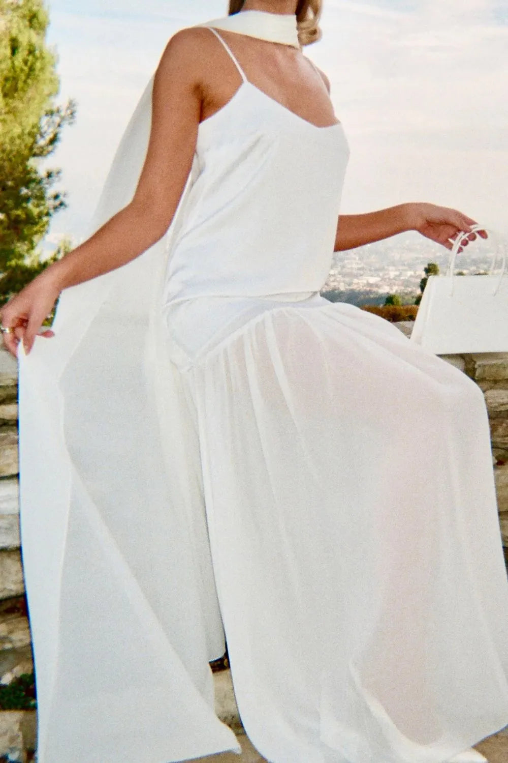 Adjustable Strap Mesh Cami Dress with Scarf