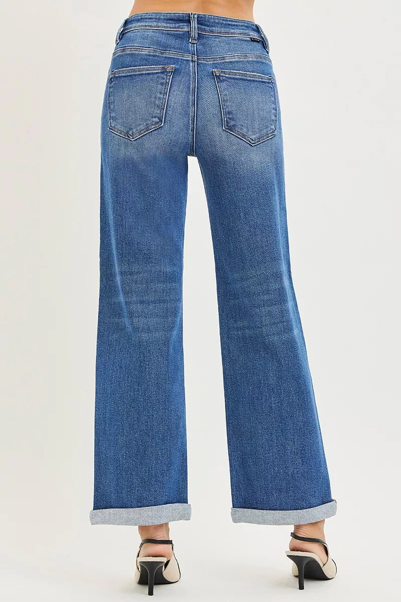 Risen Relaxed Fit Ankle Straight Jeans in Medium Wash