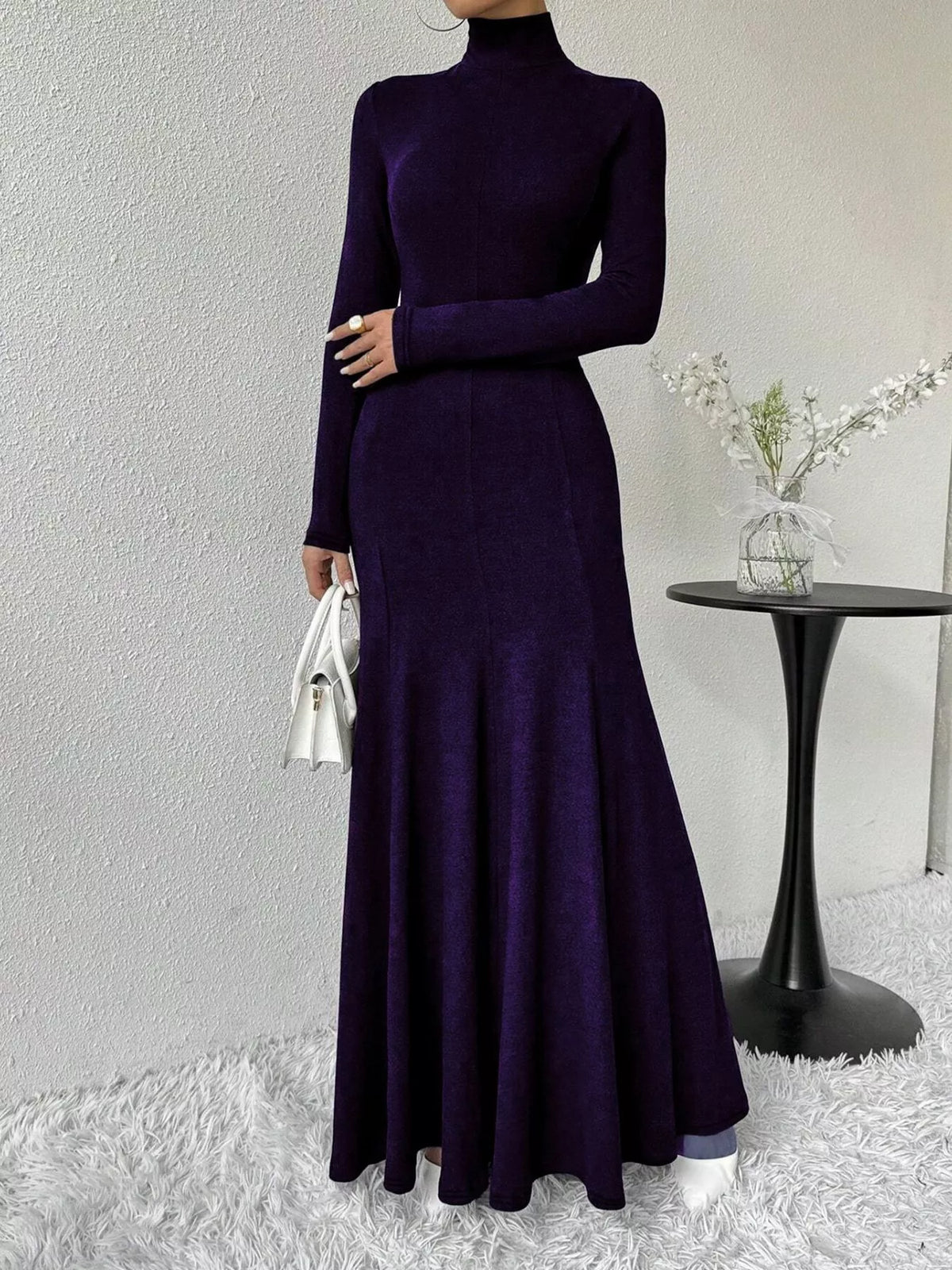 Turtleneck Long Sleeve Mermaid Maxi Dress