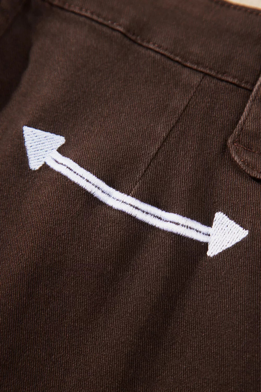 Western Colorblock Straight Leg Jeans in Dark Brown