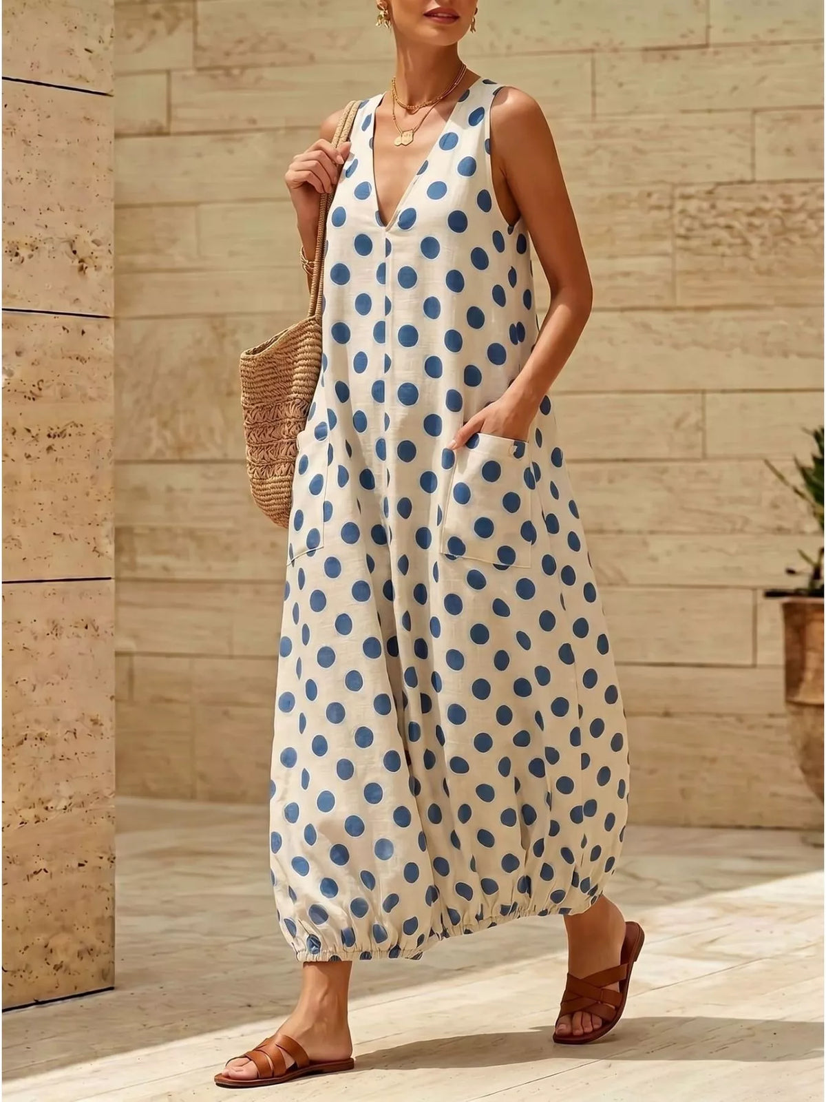 Polka Dot V-Neck Maxi Dress