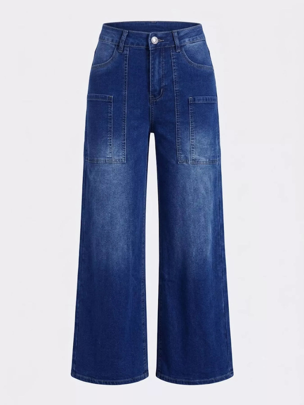 High-Waisted Wide Leg Jeans in Peacock Blue in Peacock  Blue