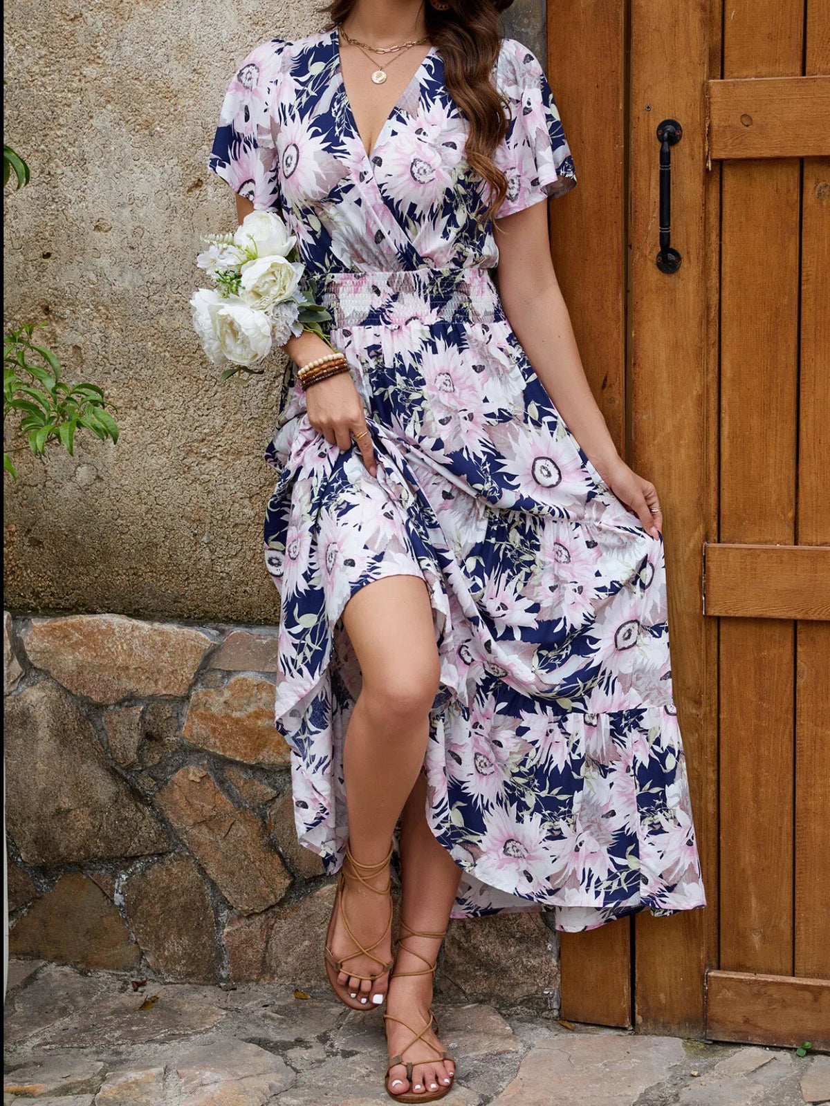 Surplice Midi Dress in Floral